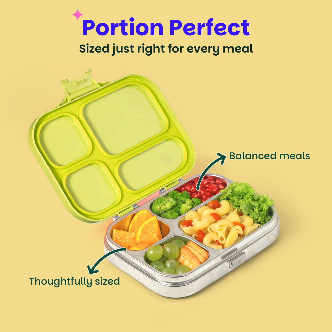 4 Compartment Stainless steel Lunchbox with Plastic lid - Mushroom Trail