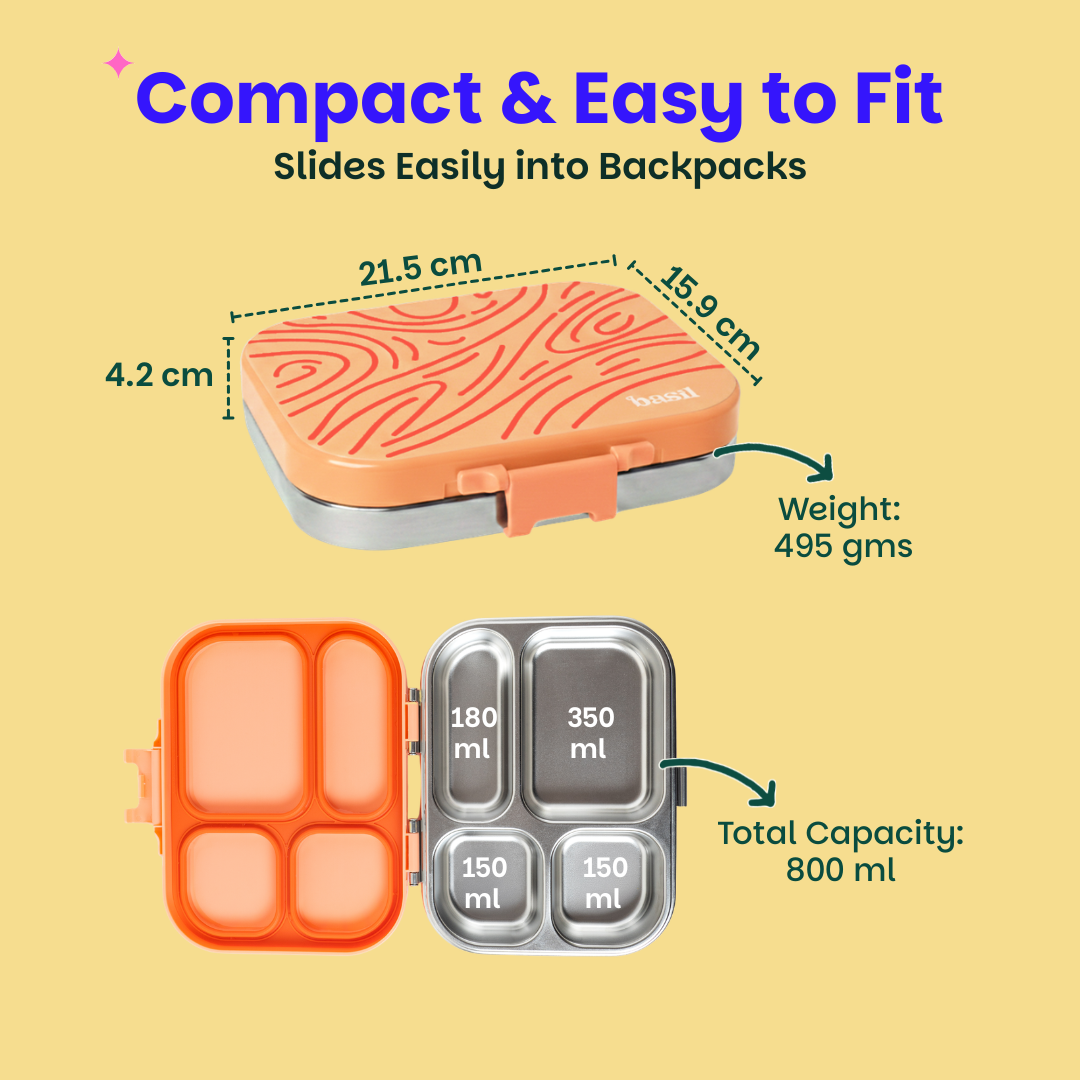 4 Compartment Stainless steel Lunchbox with Plastic lid - Coral Swirl