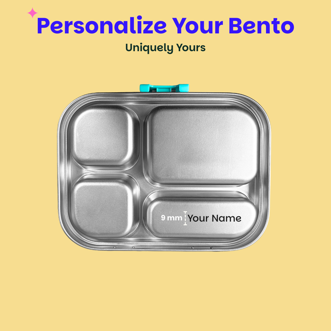 4 Compartment Stainless steel Lunchbox with Plastic lid - Teal Garden