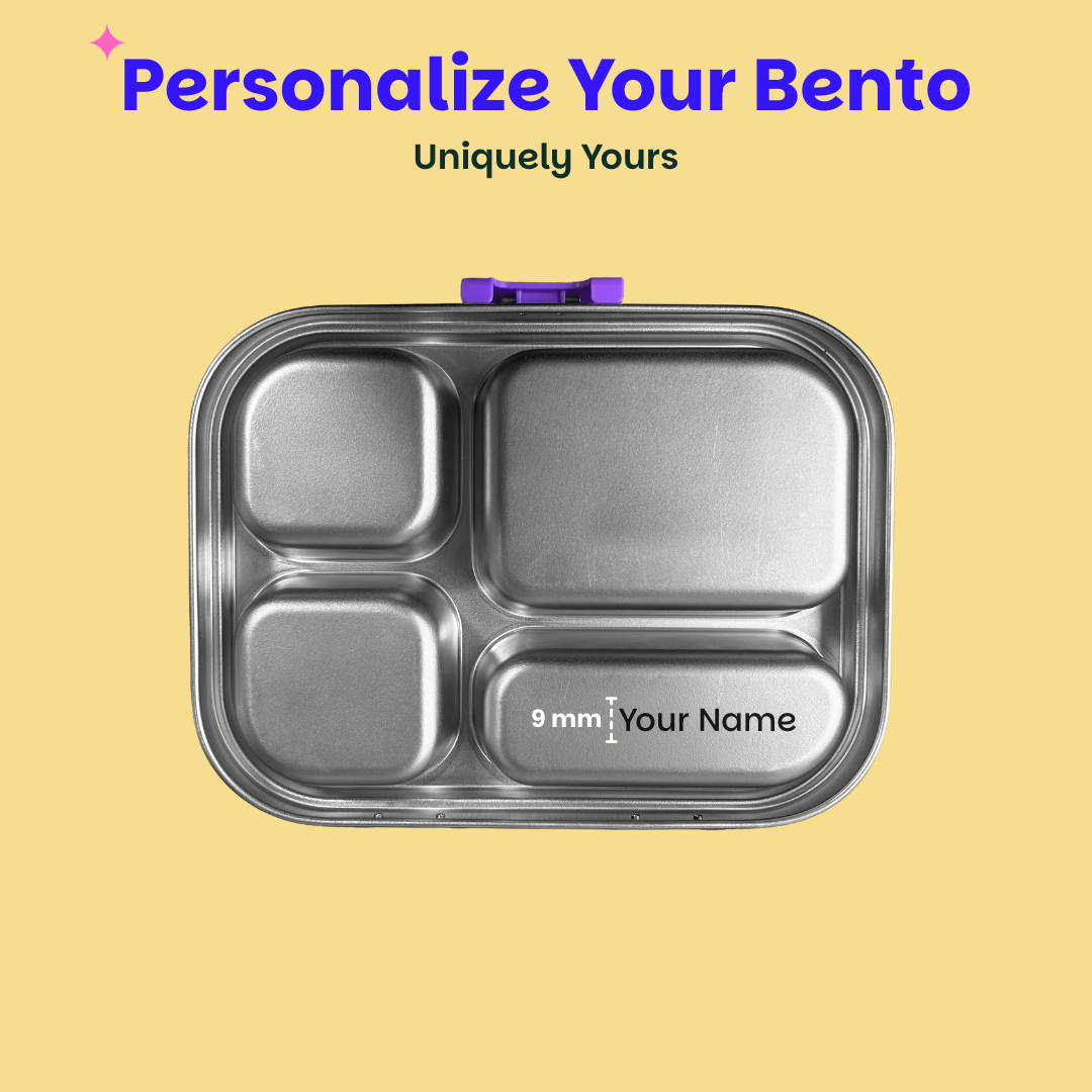4 Compartment Stainless steel Lunchbox with Plastic lid - Purple Pop