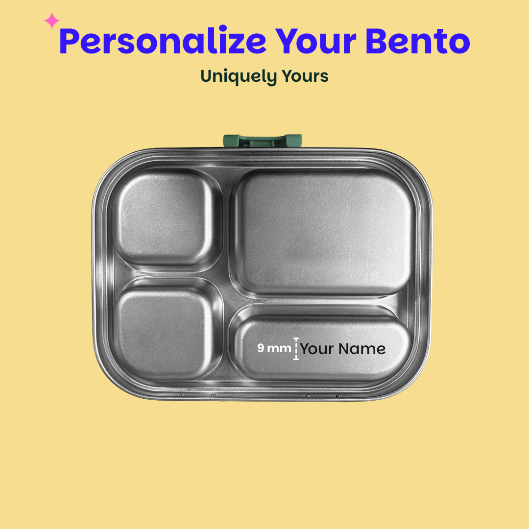 4 Compartment Stainless steel Lunchbox with Plastic lid - Emerald Moss
