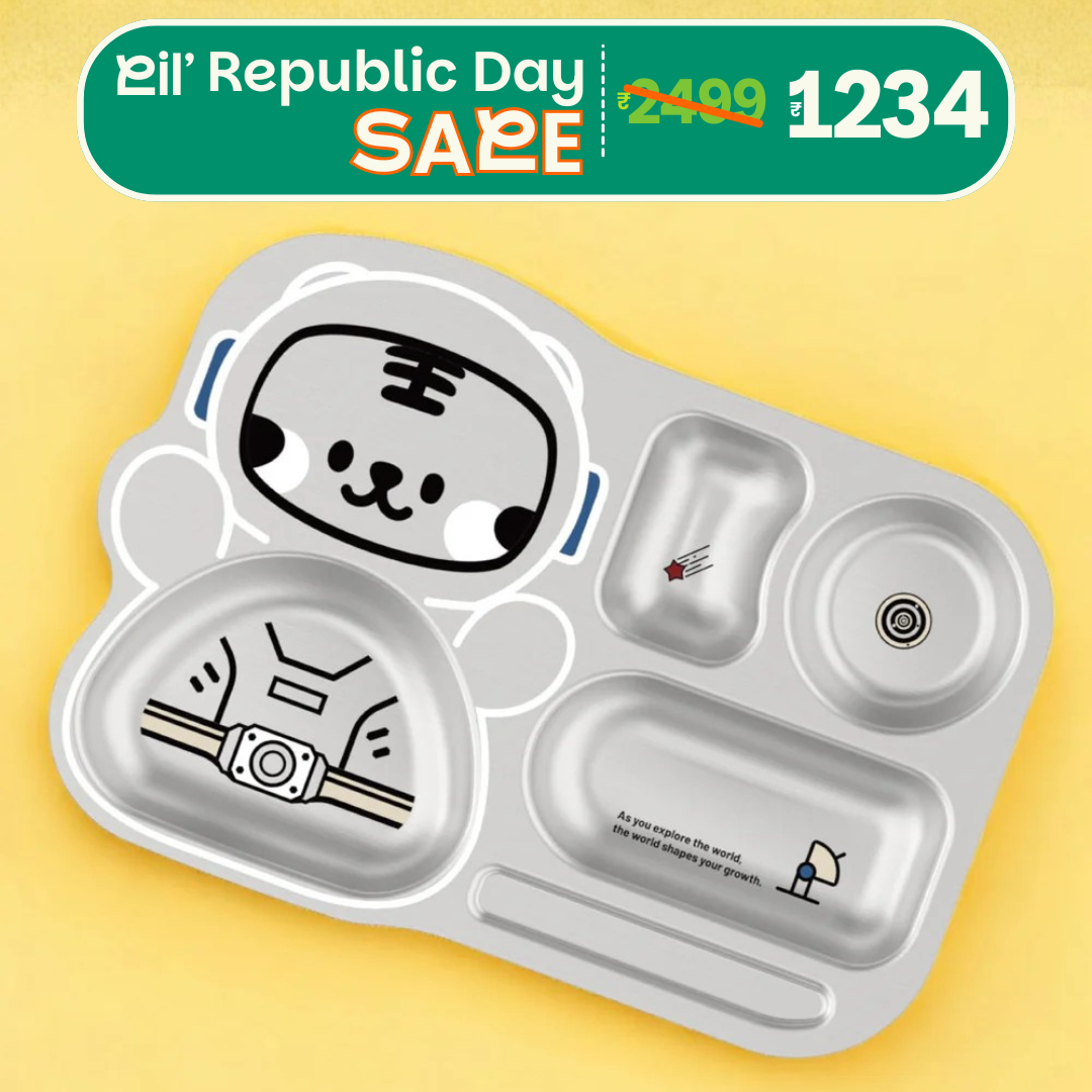 4 Compartment Stainless steel Spaceship Plate - Tiger