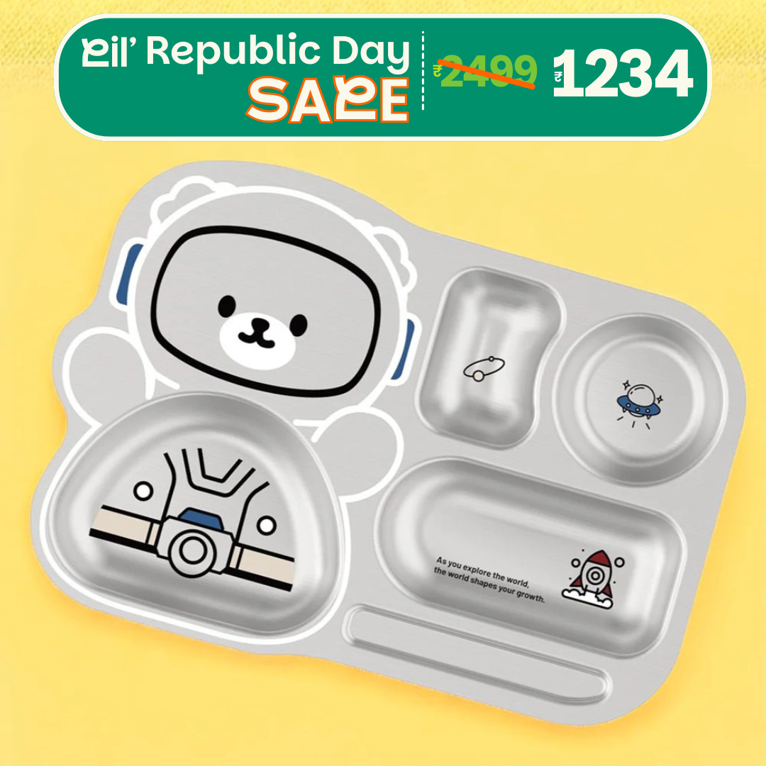 4 Compartment Stainless steel Spaceship Plate - Bear