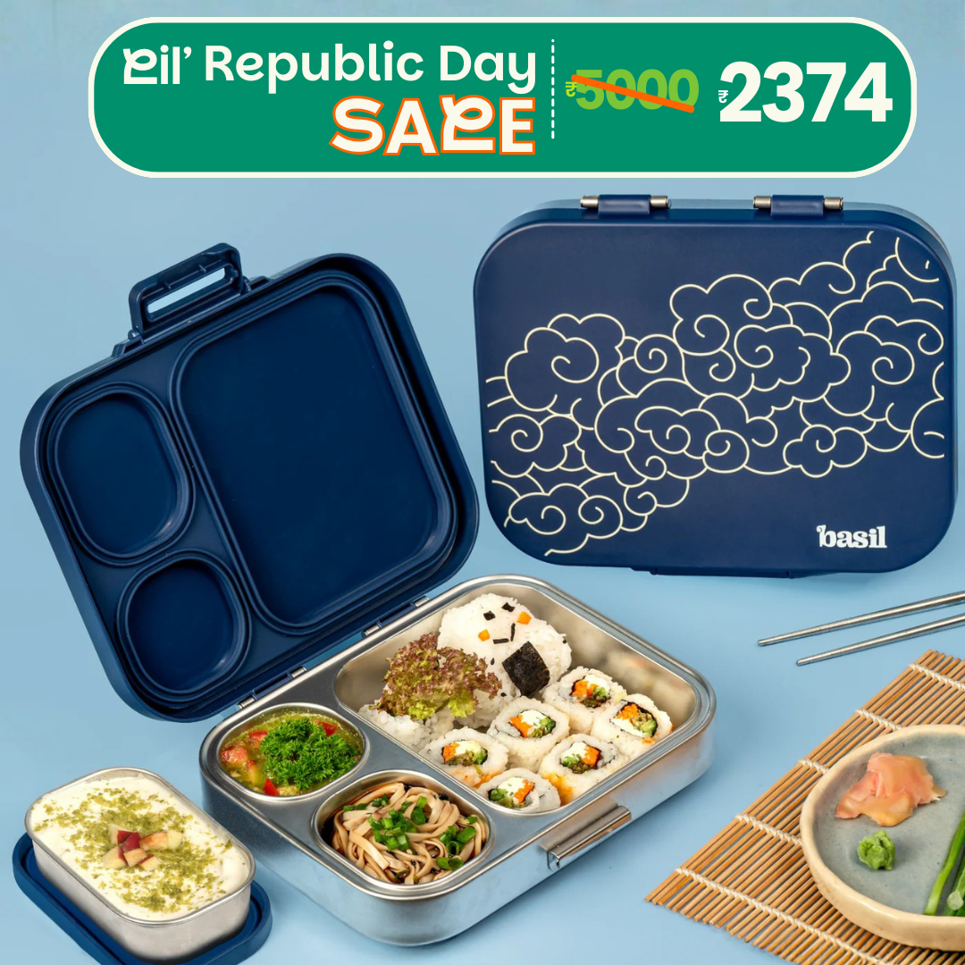 4 Compartment Stainless steel Lunchbox with Mini Box - Midnight Sora