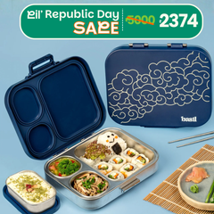 4 Compartment Stainless steel Lunchbox with Mini Box - Midnight Sora