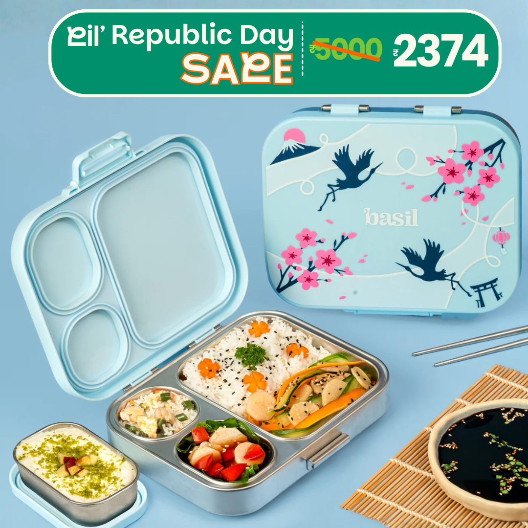 4 Compartment Stainless steel Lunchbox with Mini Box - Sakura Bloom