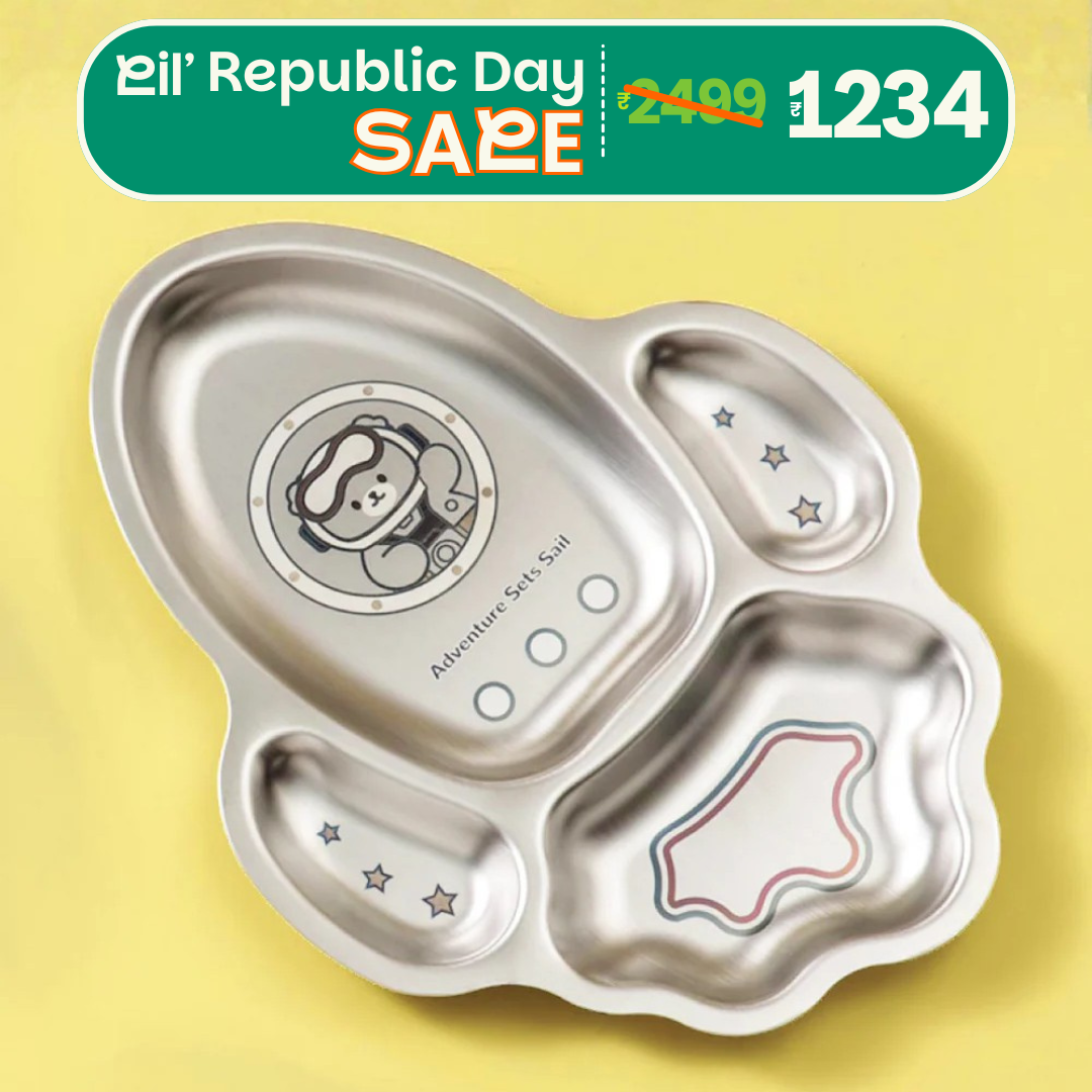 4 Compartment Stainless steel Rocket Plate - Bear