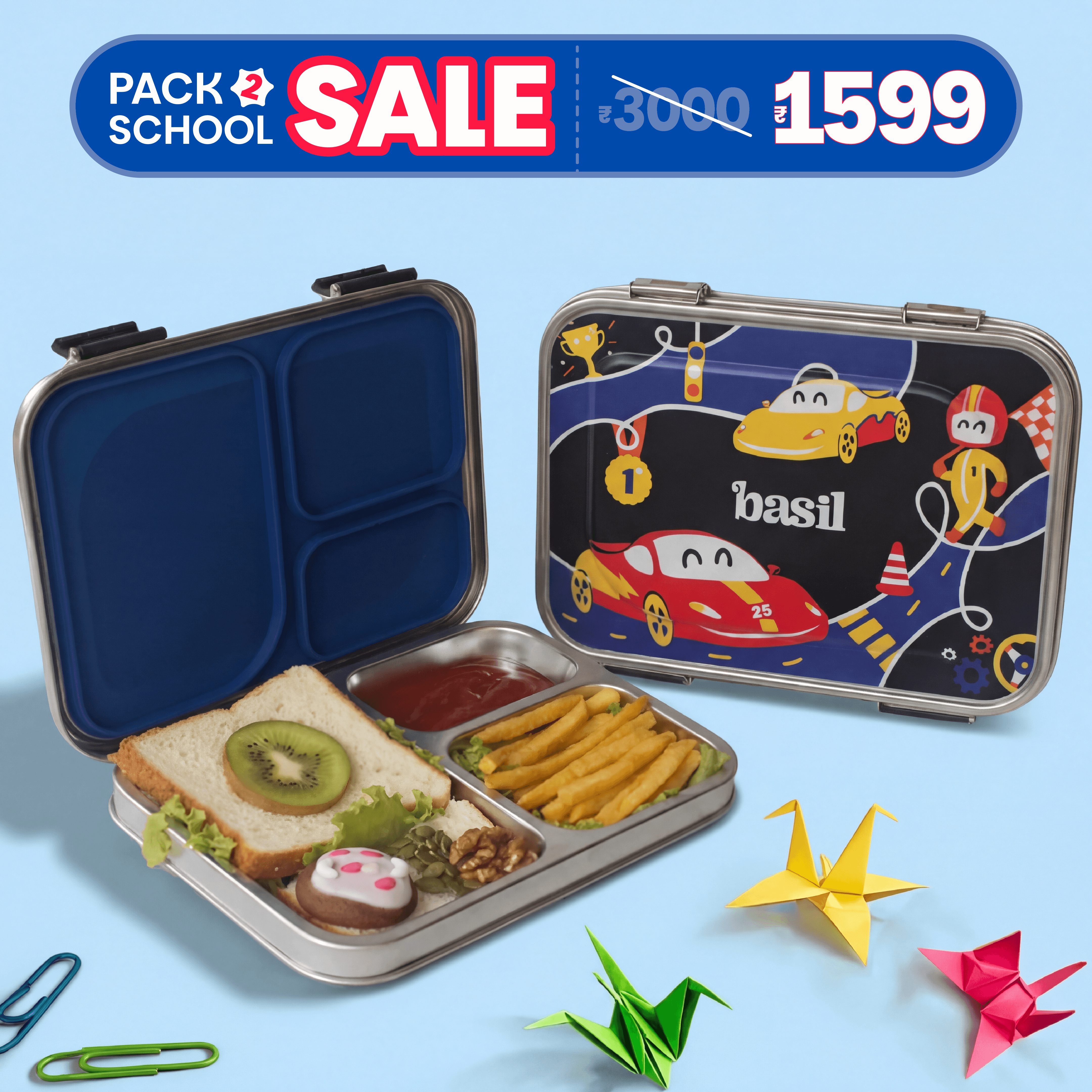 3 Compartment Stainless steel Lunchbox- Rally Wally