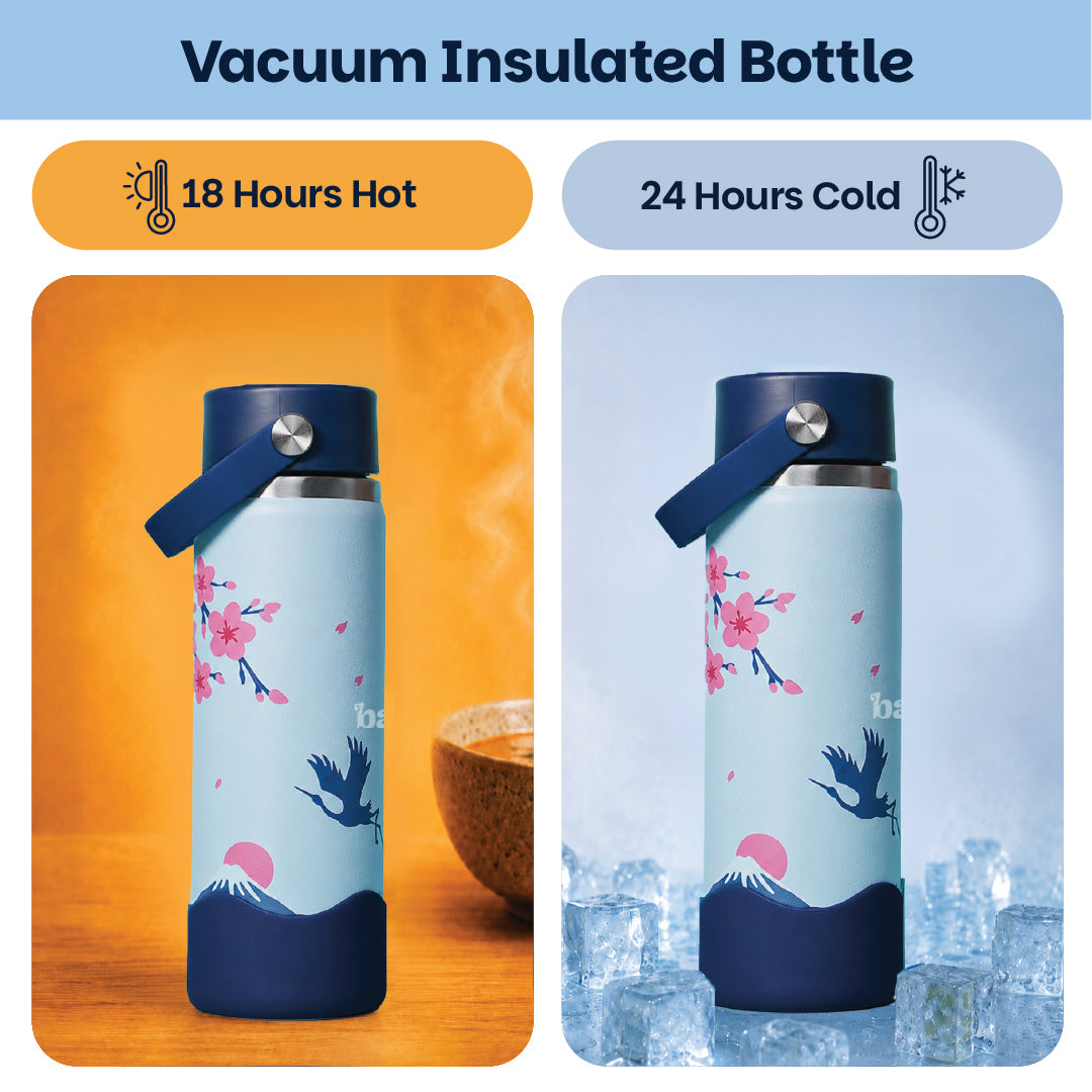 Insulated Stainless steel Sipper with Carry Handle - Sakura Bloom