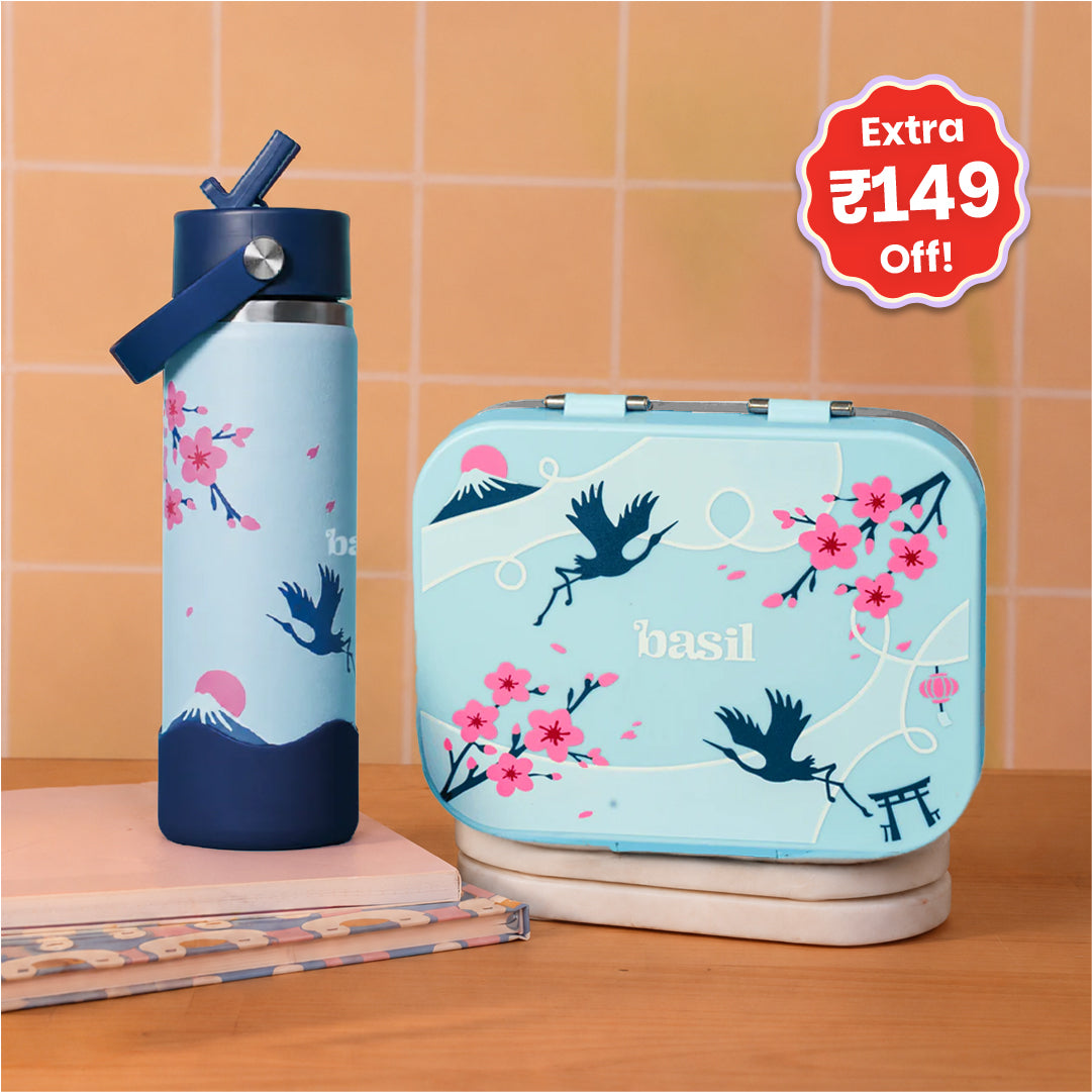 School Combo- Set of Water Bottle and Lunch Box Sakura