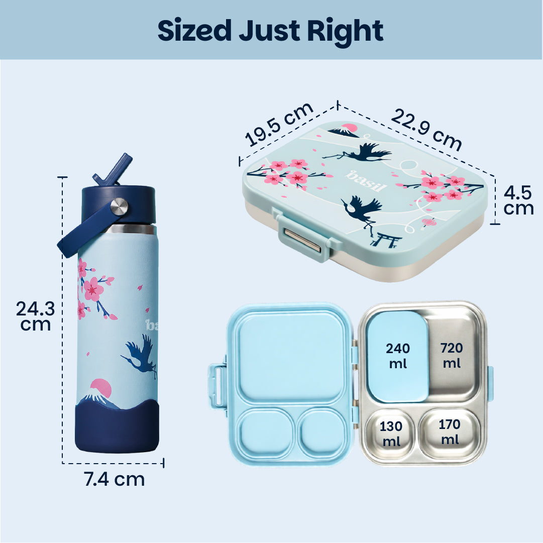 School Combo- Set of Water Bottle and Lunch Box Sakura