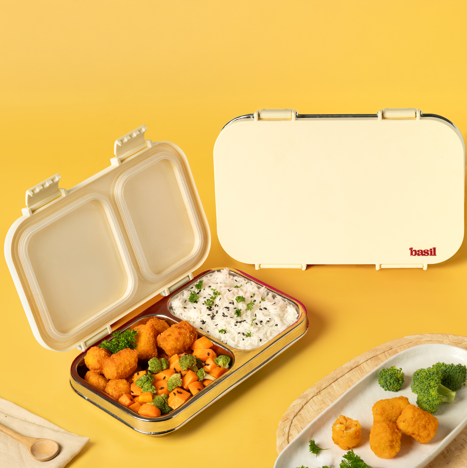 2 Compartment Stainless steel with Plastic Lid - Ivory Classic
