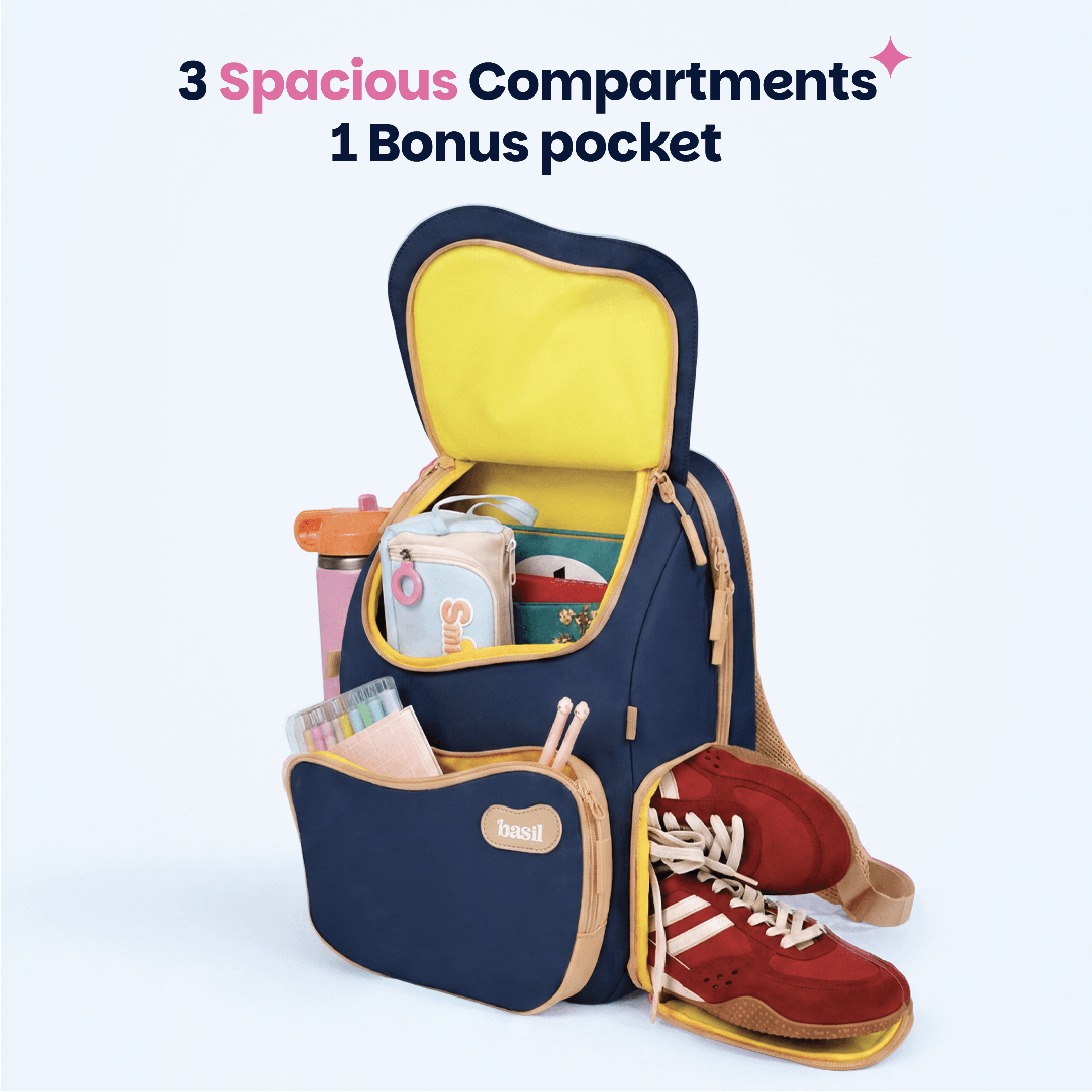 School backpack for Grades 1 to 5 with 4 spacious compartments - Midnight Sora