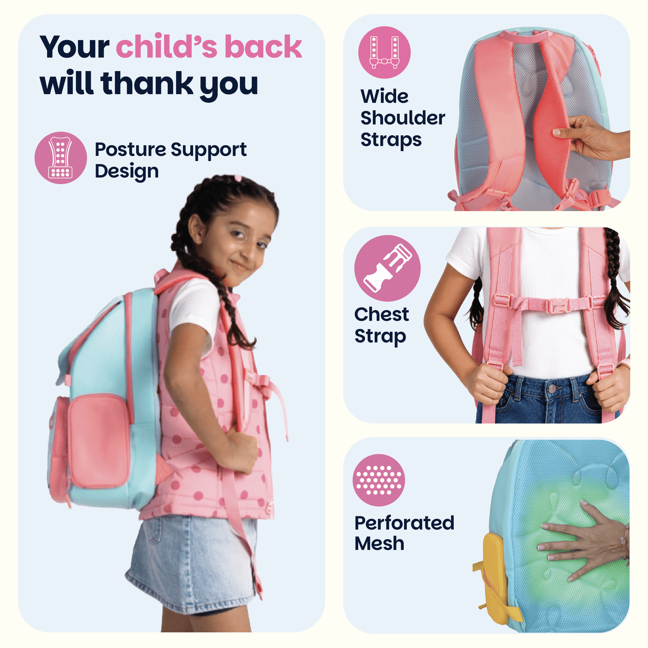 School backpack for Grades 1 to 5 with 4 spacious compartments - Sakura Bloom