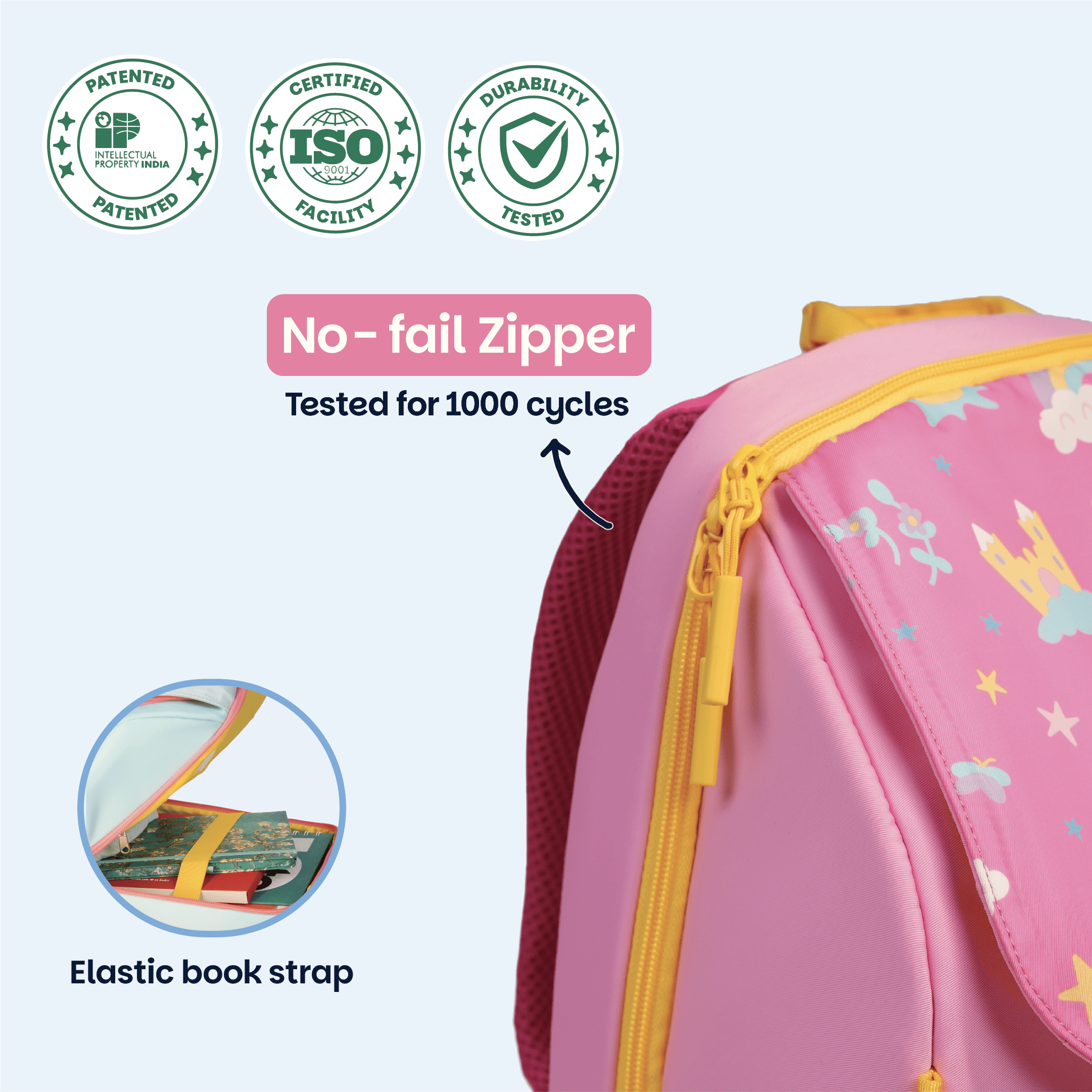 School backpack for Grades 1 to 5 with 4 spacious compartments - Pixie Dash