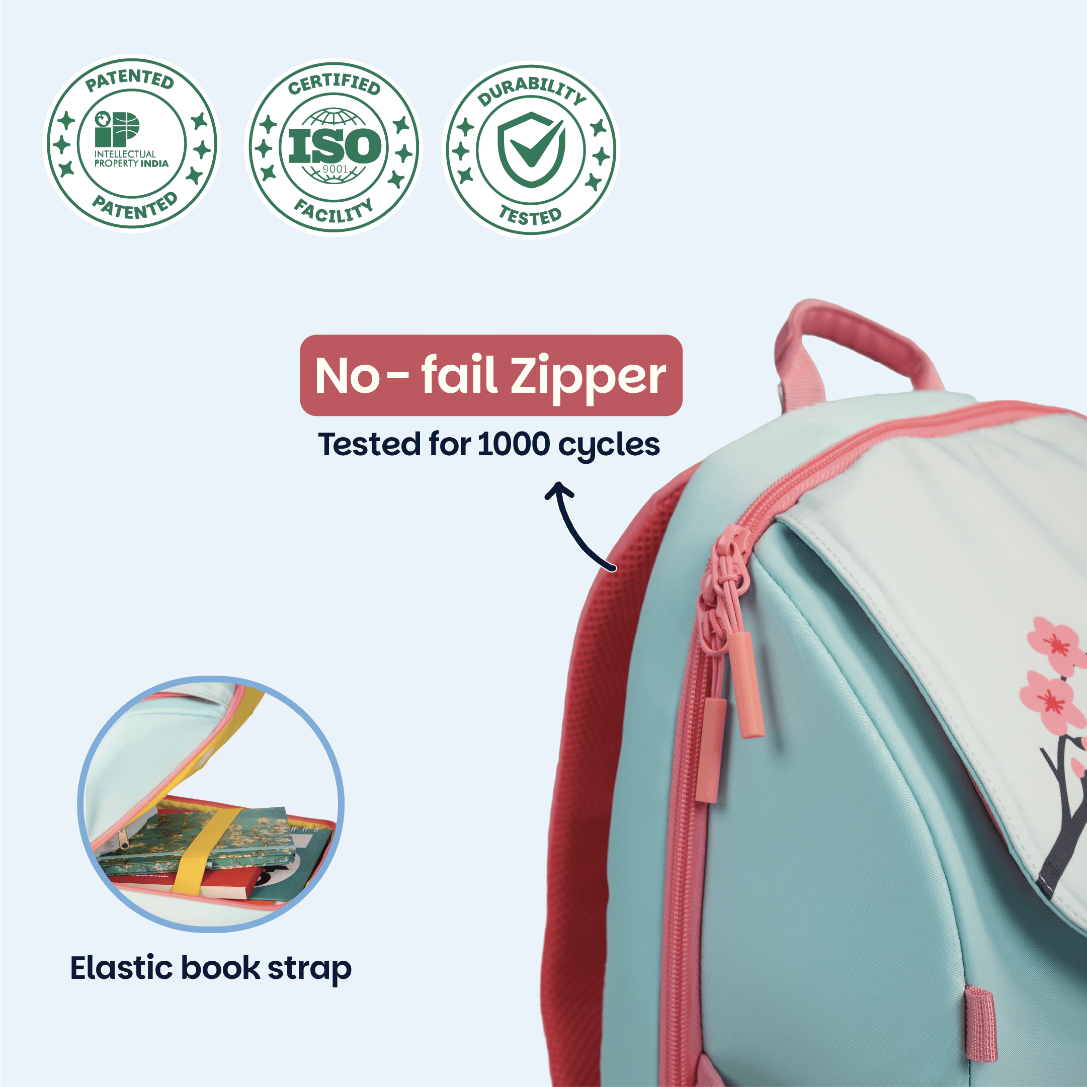 School backpack for Grades 1 to 5 with 4 spacious compartments - Sakura Bloom