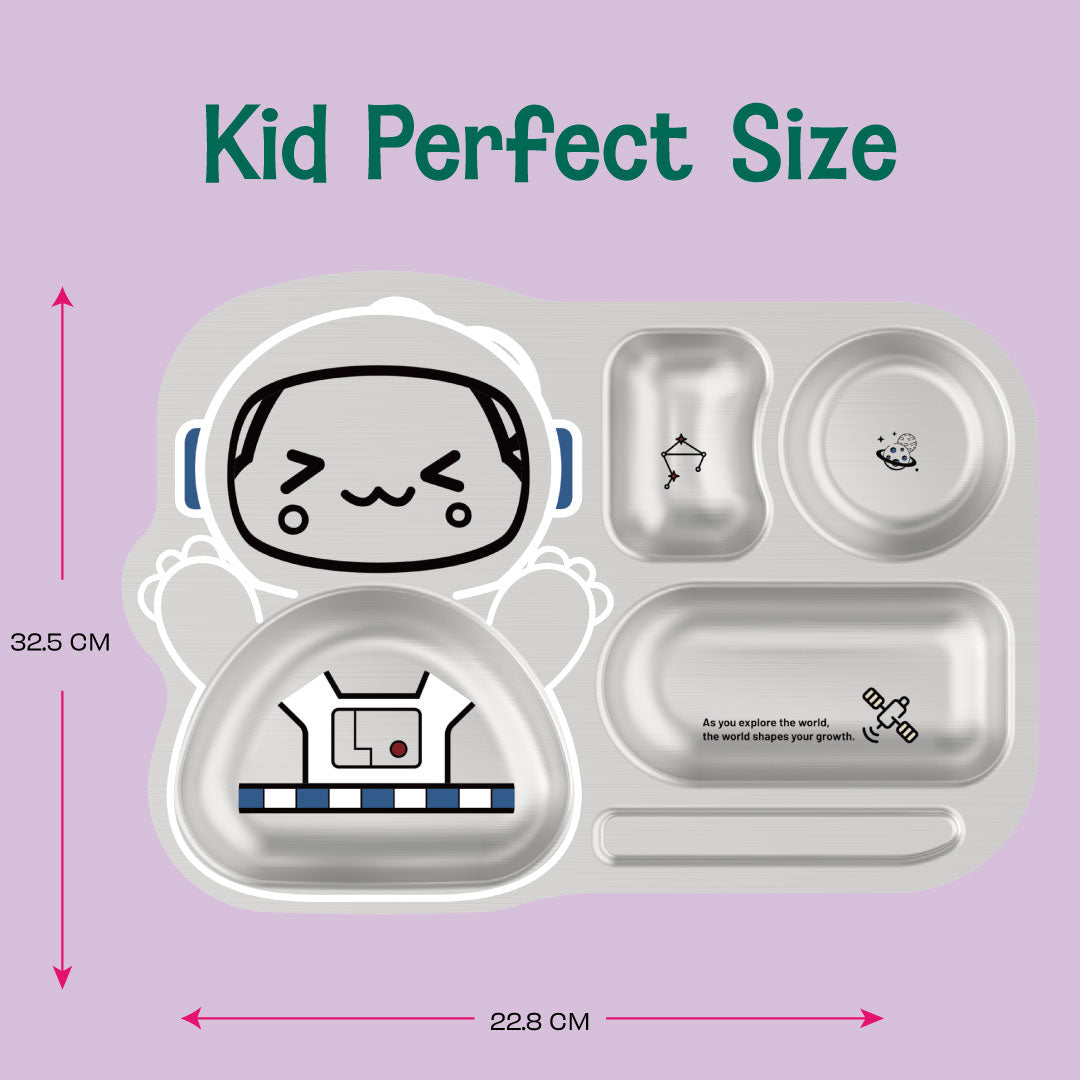4 Compartment Stainless steel Spaceship Plate - Dino