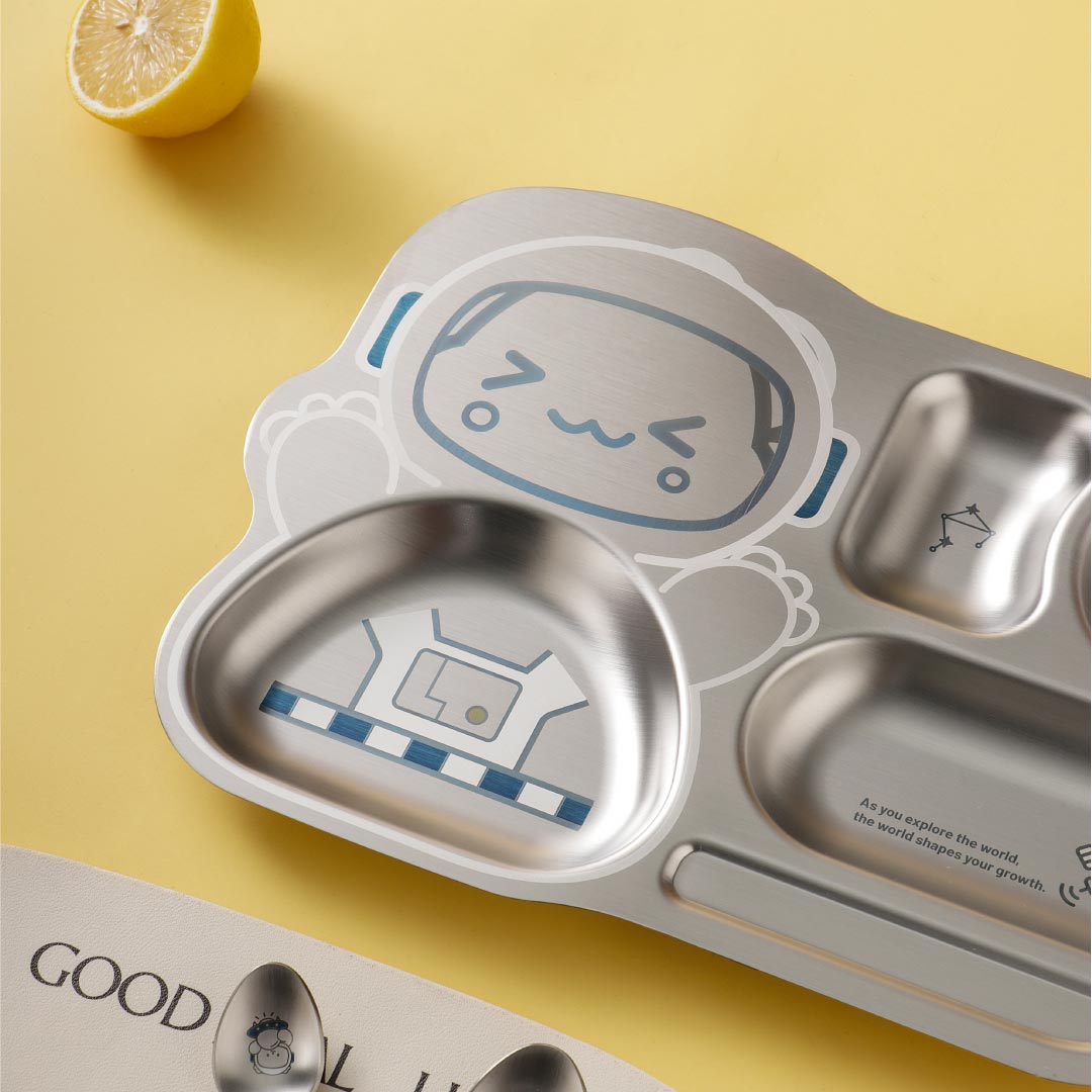 4 Compartment Stainless steel Spaceship Plate - Dino