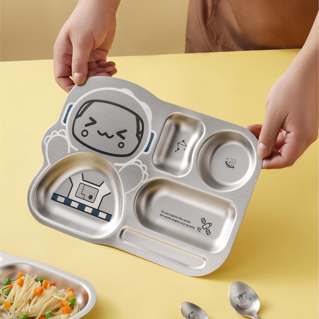 4 Compartment Stainless steel Spaceship Plate - Dino