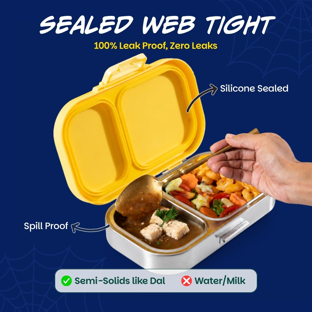 2 Compartment Stainless Steel Lunchbox with Plastic Lid - Little Websters