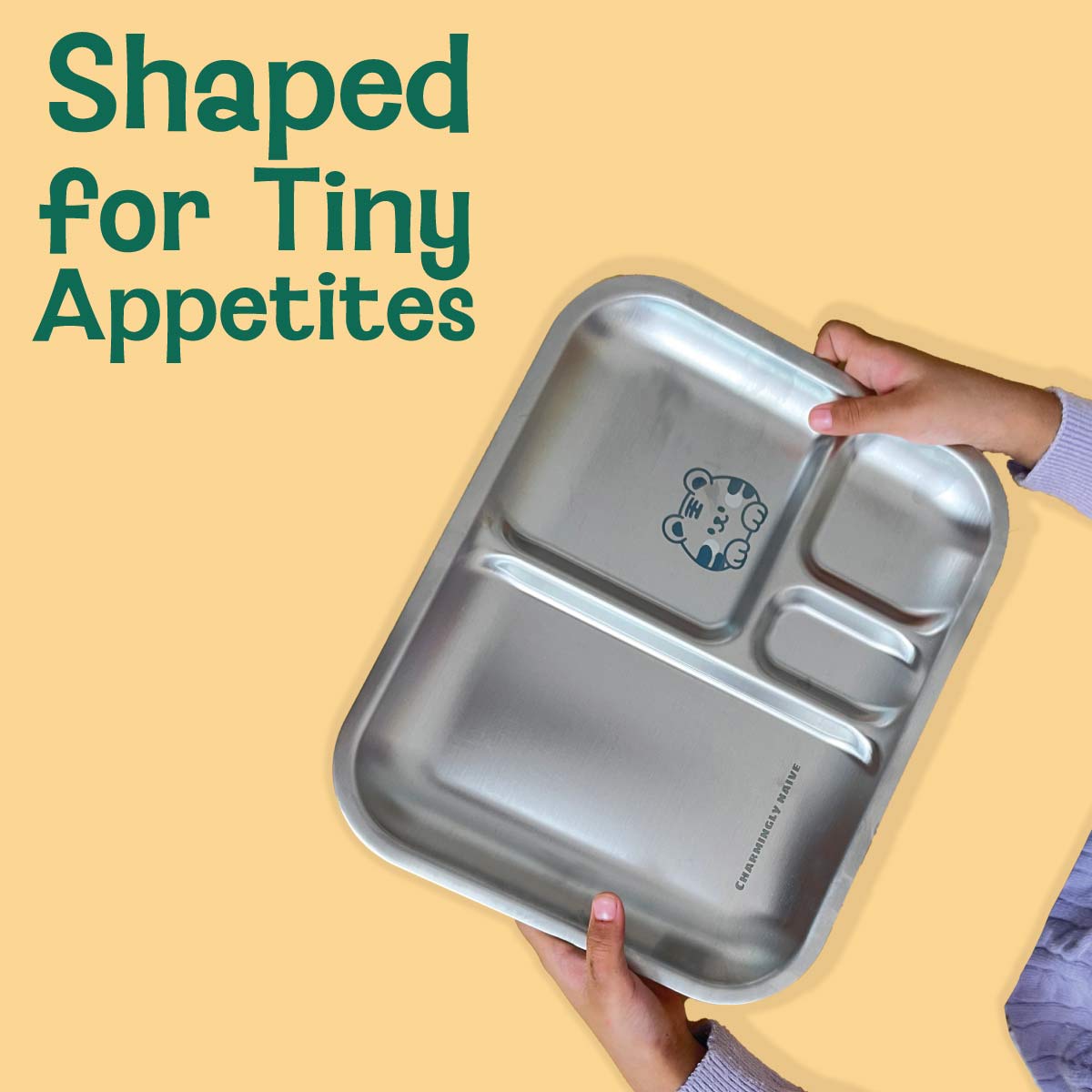 4 Compartment Stainless steel Bento Plate - Tiger