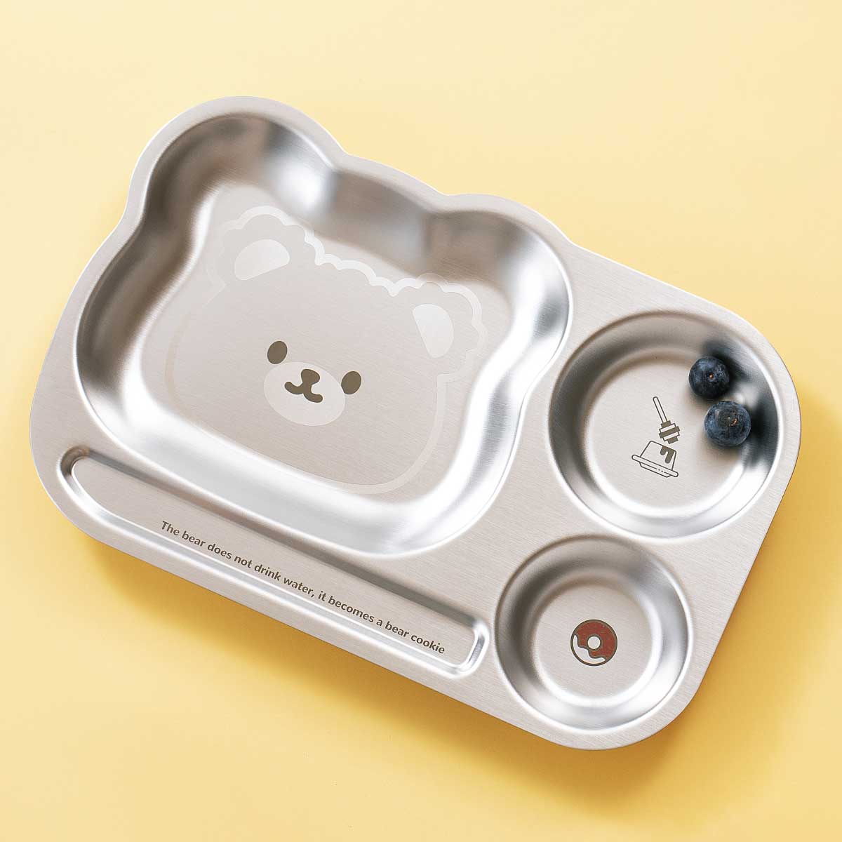 🎁 3 Compartment Stainless steel Dinner Plate - Bear - No Personalisation