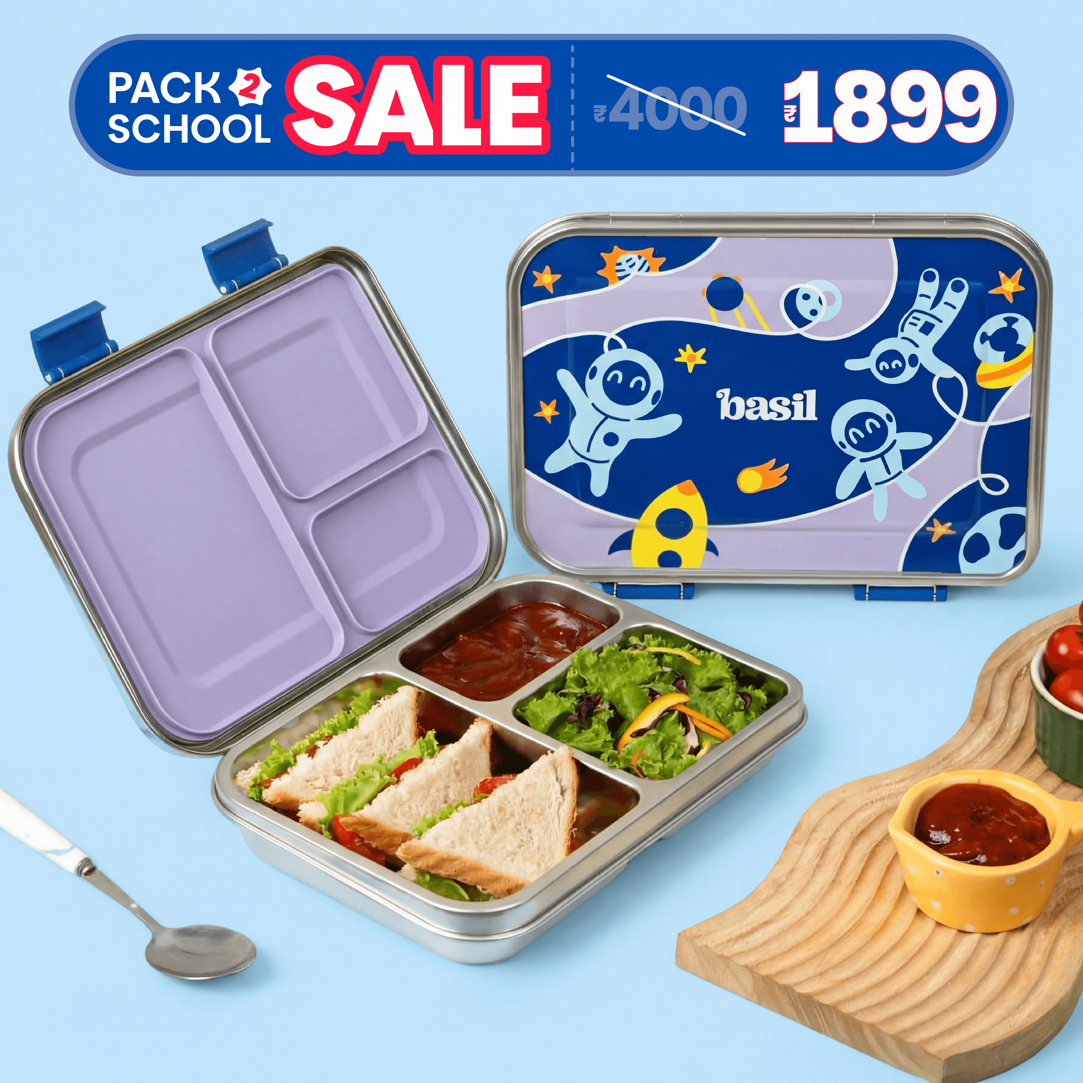 3 Compartment easy open-close Lunchbox - Super Swoosh