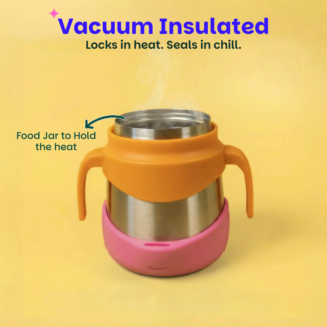 Insulated Food Jar with Carry handle & Spork - Peach