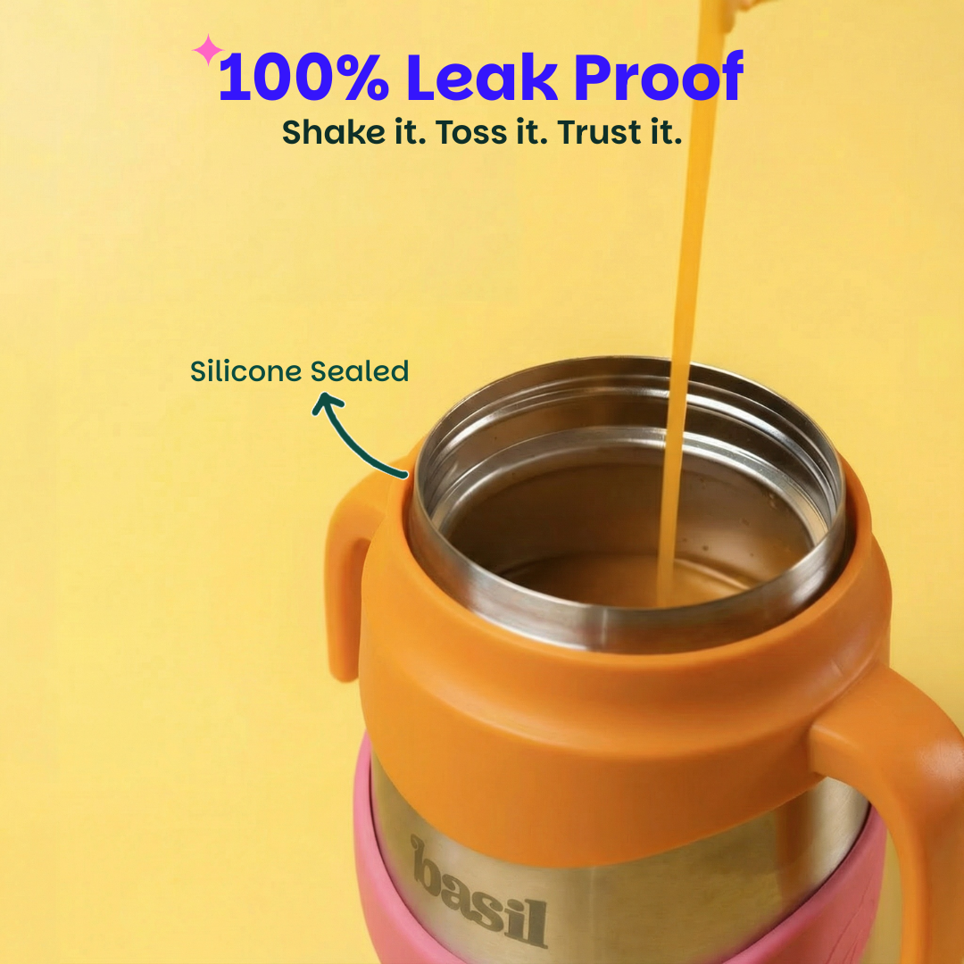 Insulated Food Jar with Carry handle & Spork - Peach