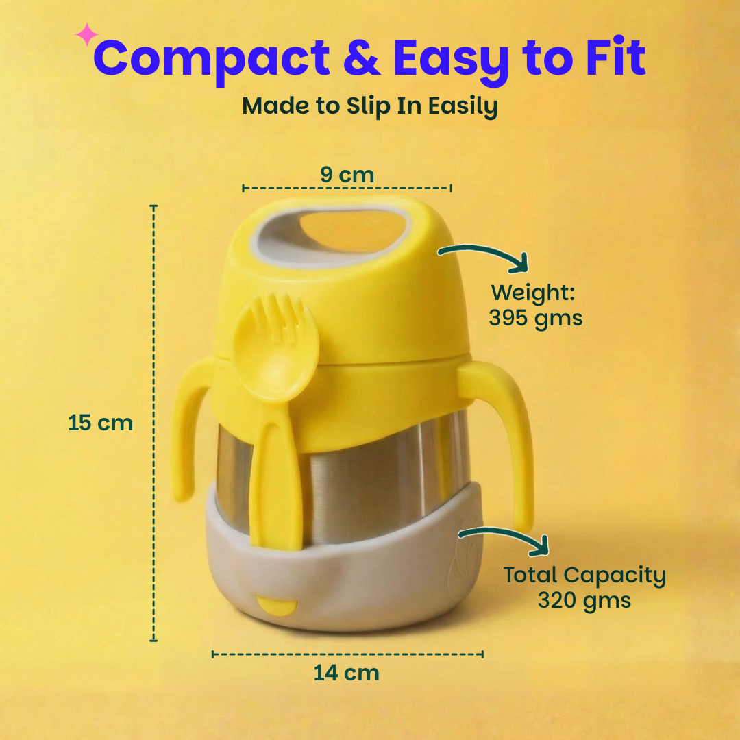 Insulated Food Jar with Carry handle & Spork - Lemon