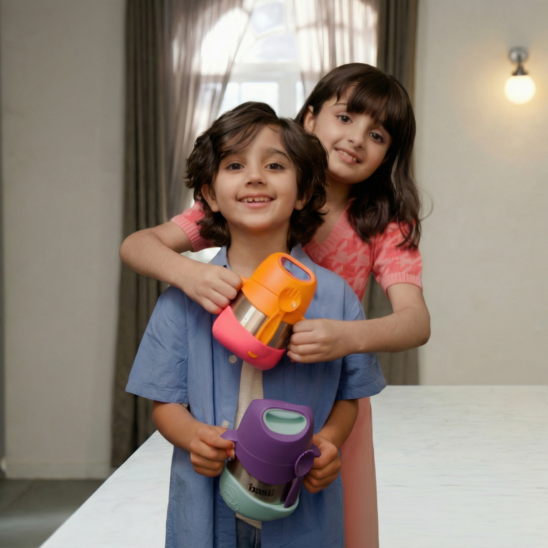 Insulated Food Jar with Carry handle & Spork - Peach