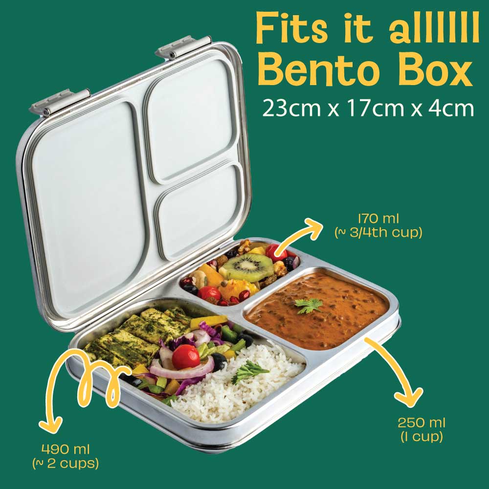 3 Compartment Stainless steel Bento box - Classic Black