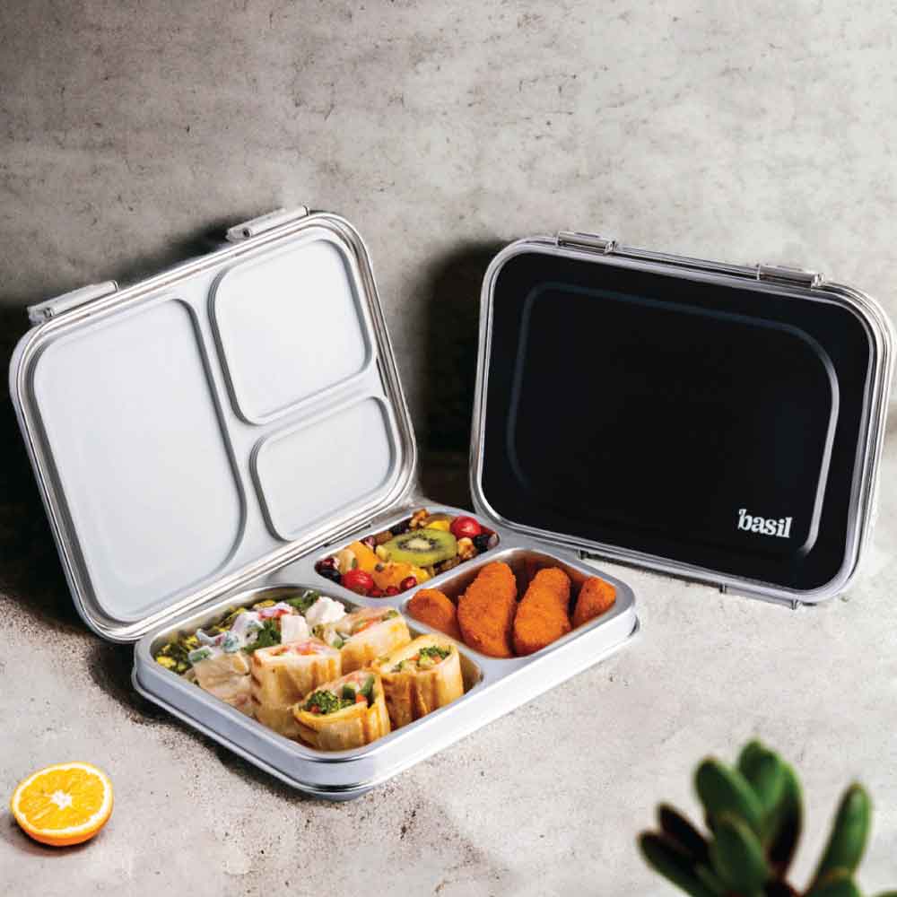 3 Compartment Stainless steel Lunchbox - Classic Black