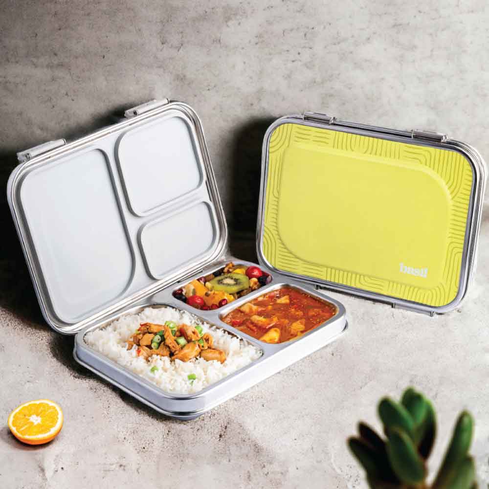 3 Compartment Stainless steel Bento box - Classic Savannah green