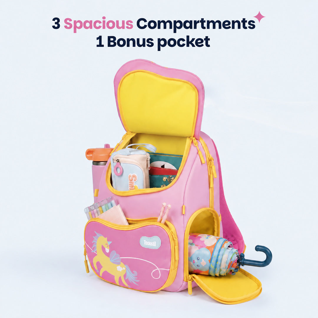 School backpack for Grades 1 to 5 with 4 spacious compartments - Pixie Dash