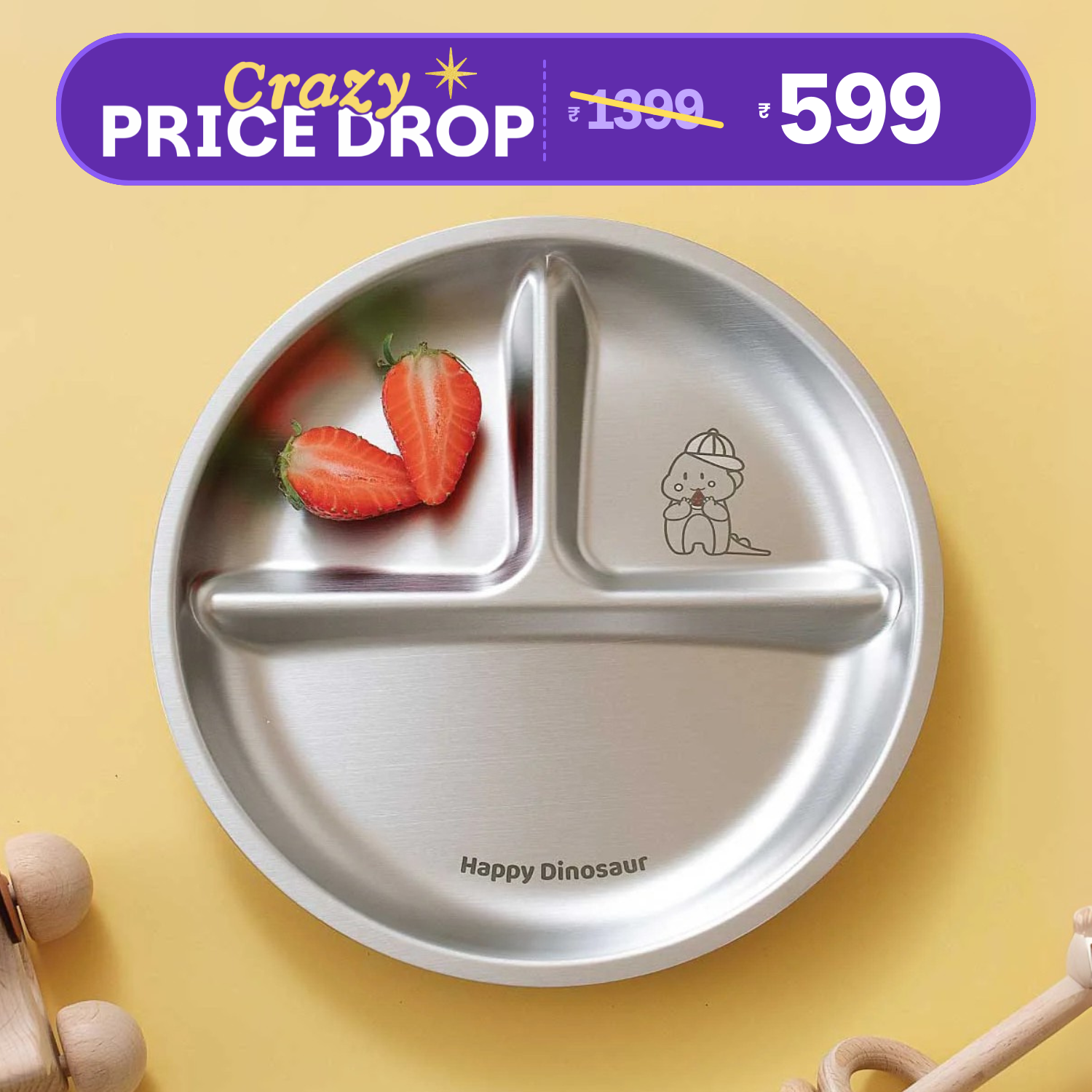 3 Compartment Stainless steel Wheel Plate - Dino