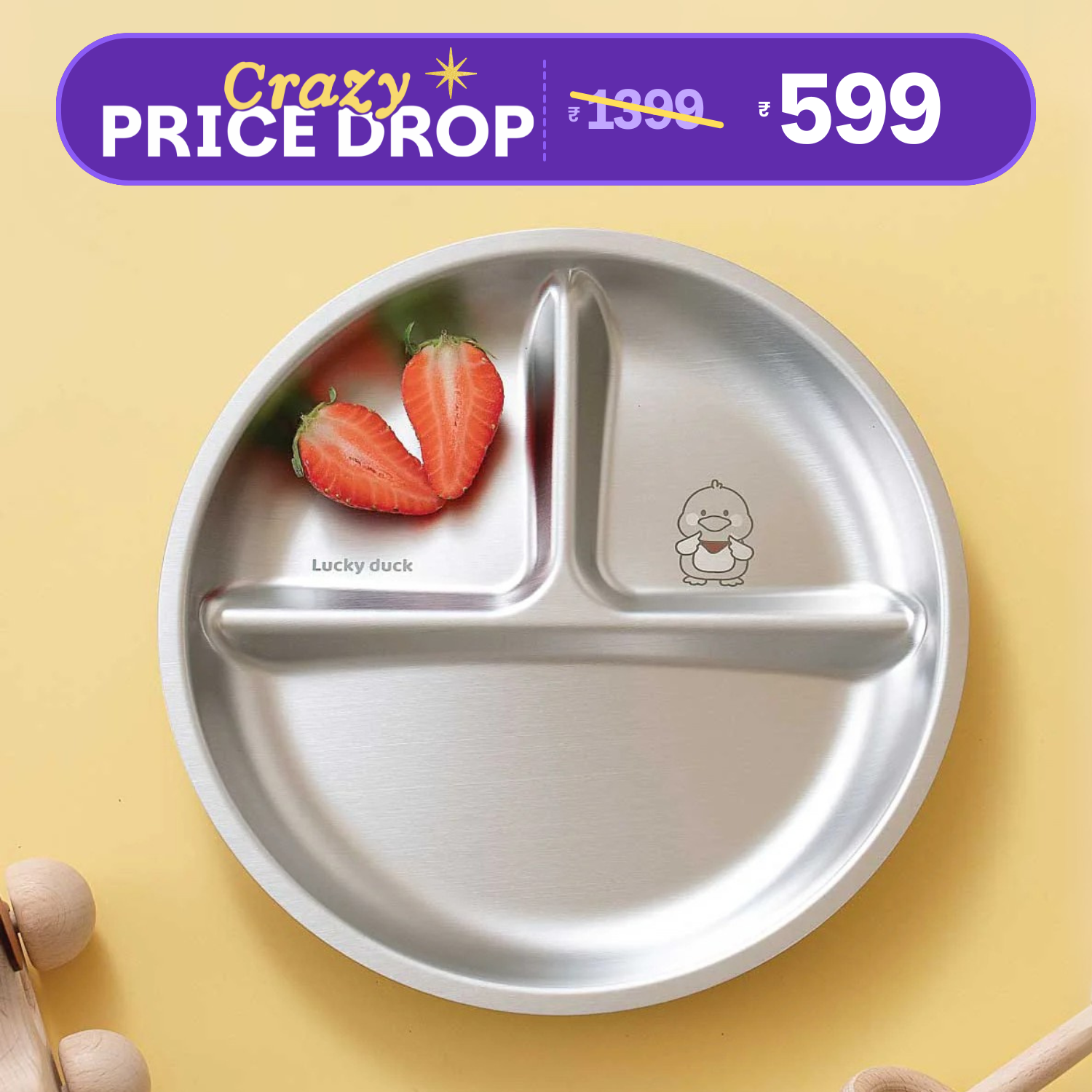 3 Compartment Stainless steel Wheel Plate - Duck