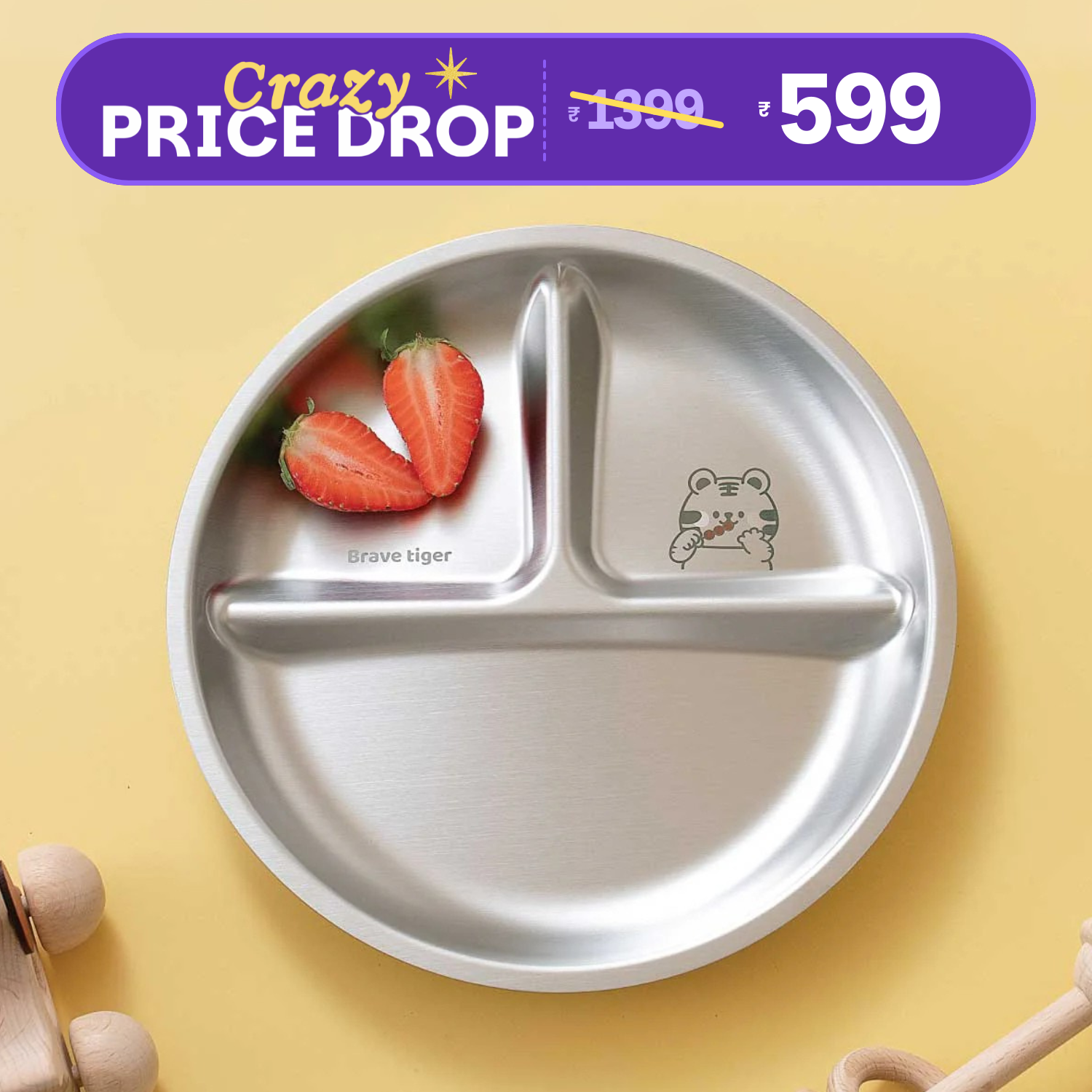 3 Compartment Stainless steel Wheel Plate - Tiger