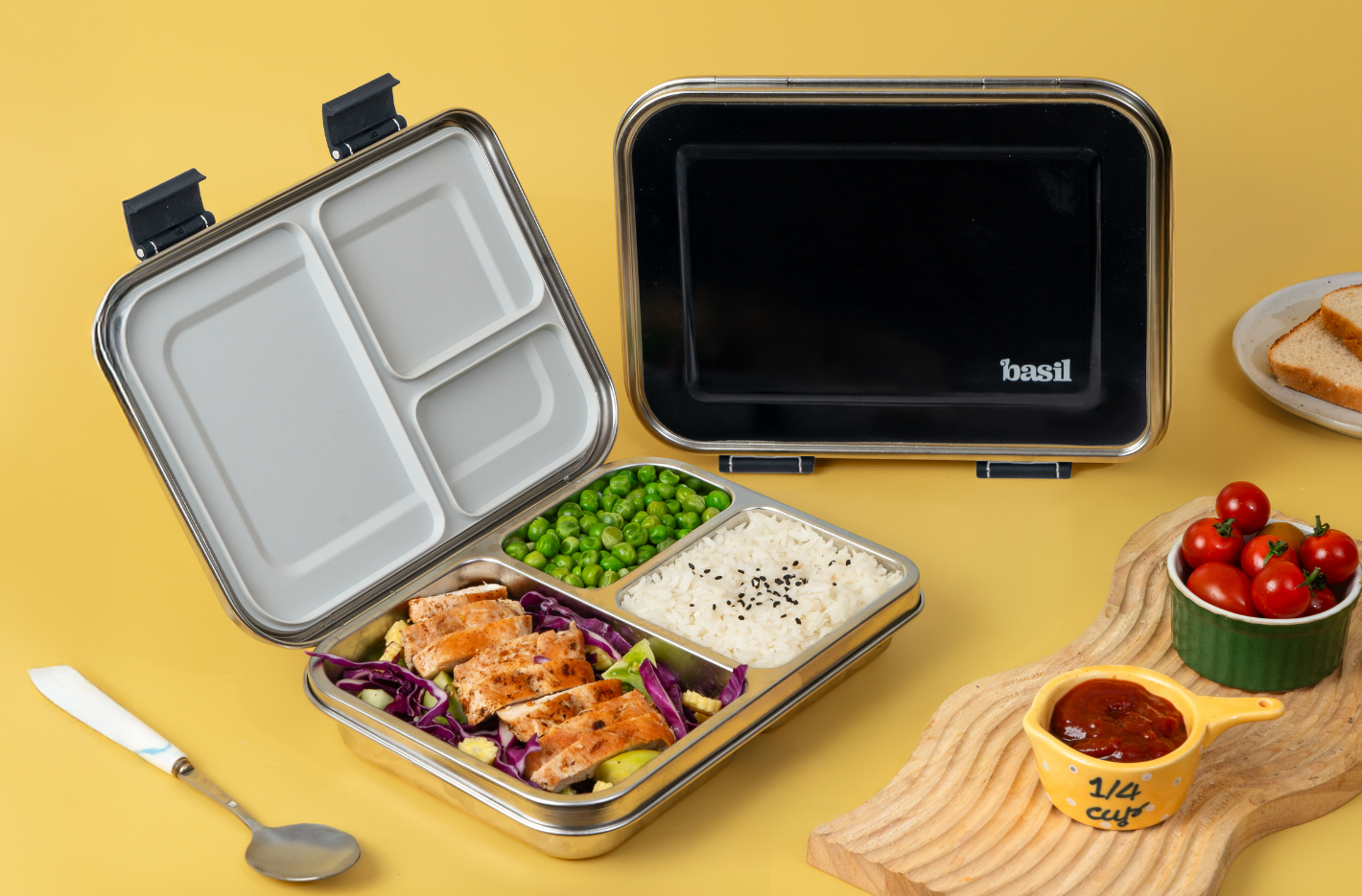 3 Compartment Stainless steel Bento box - Classic Black