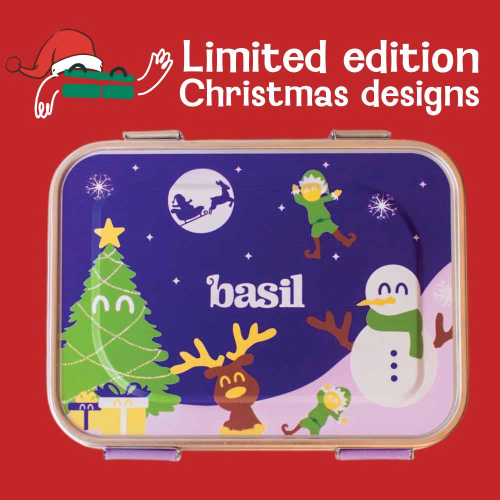 3 Compartment Stainless steel Lunchbox - Blue Christmas