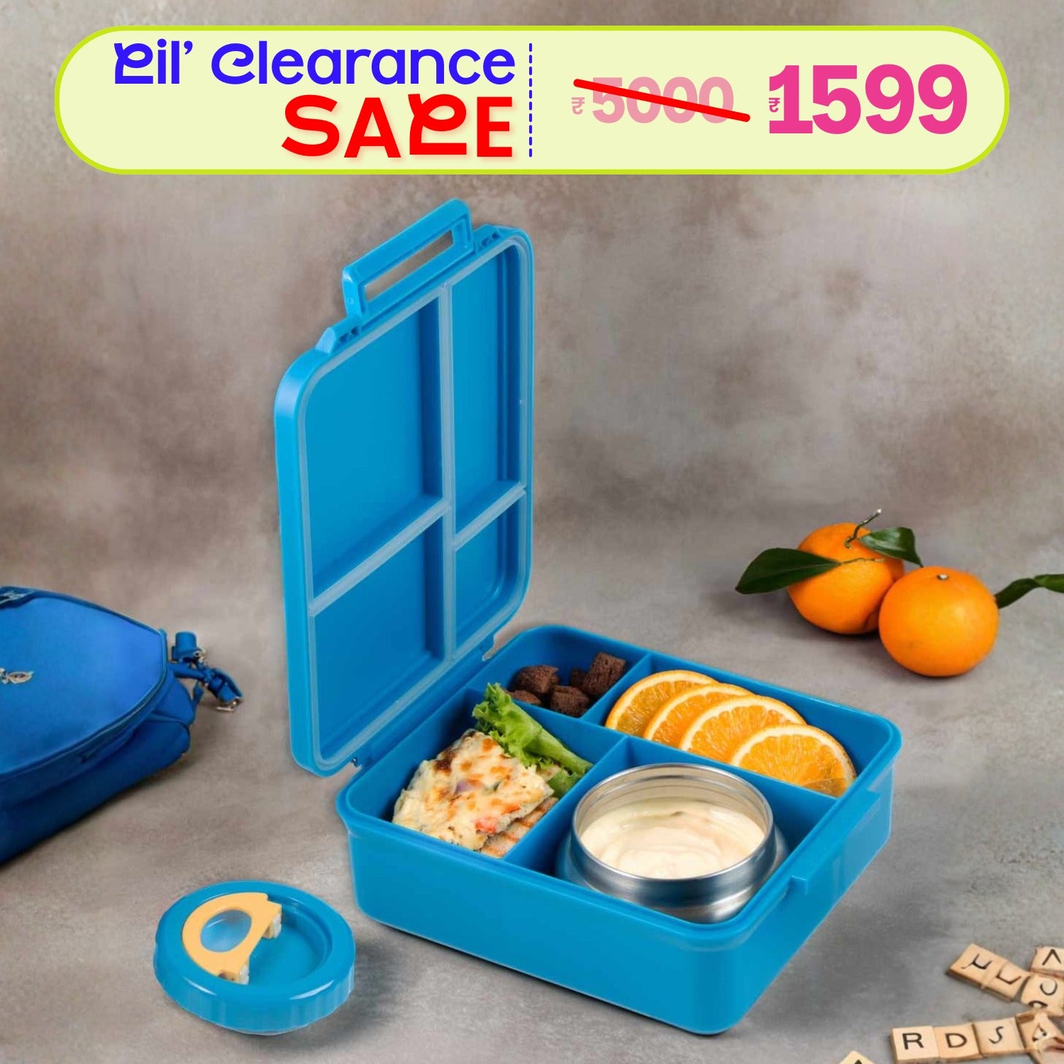 4 Compartment Lunchbox with Insulated jar - Blue [ NO RETURNS & NO WARRANTY ]