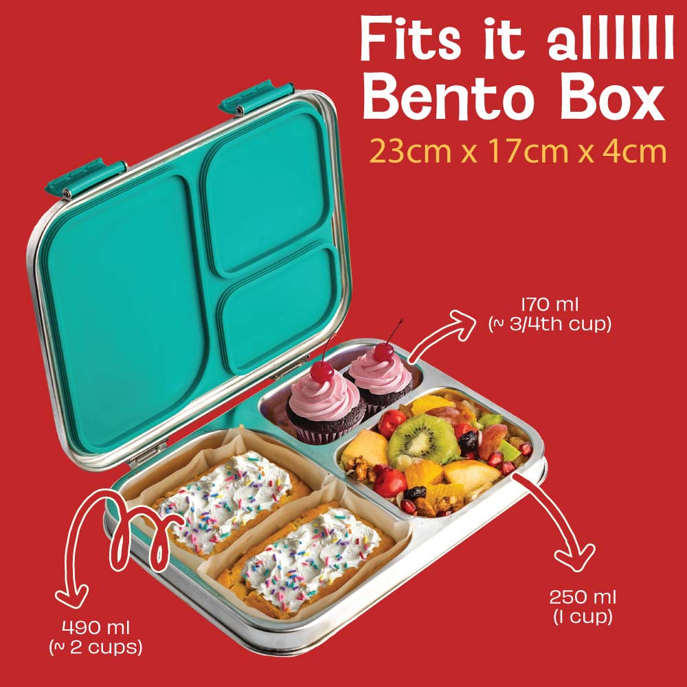 3 Compartment Stainless steel Lunchbox - Green Christmas