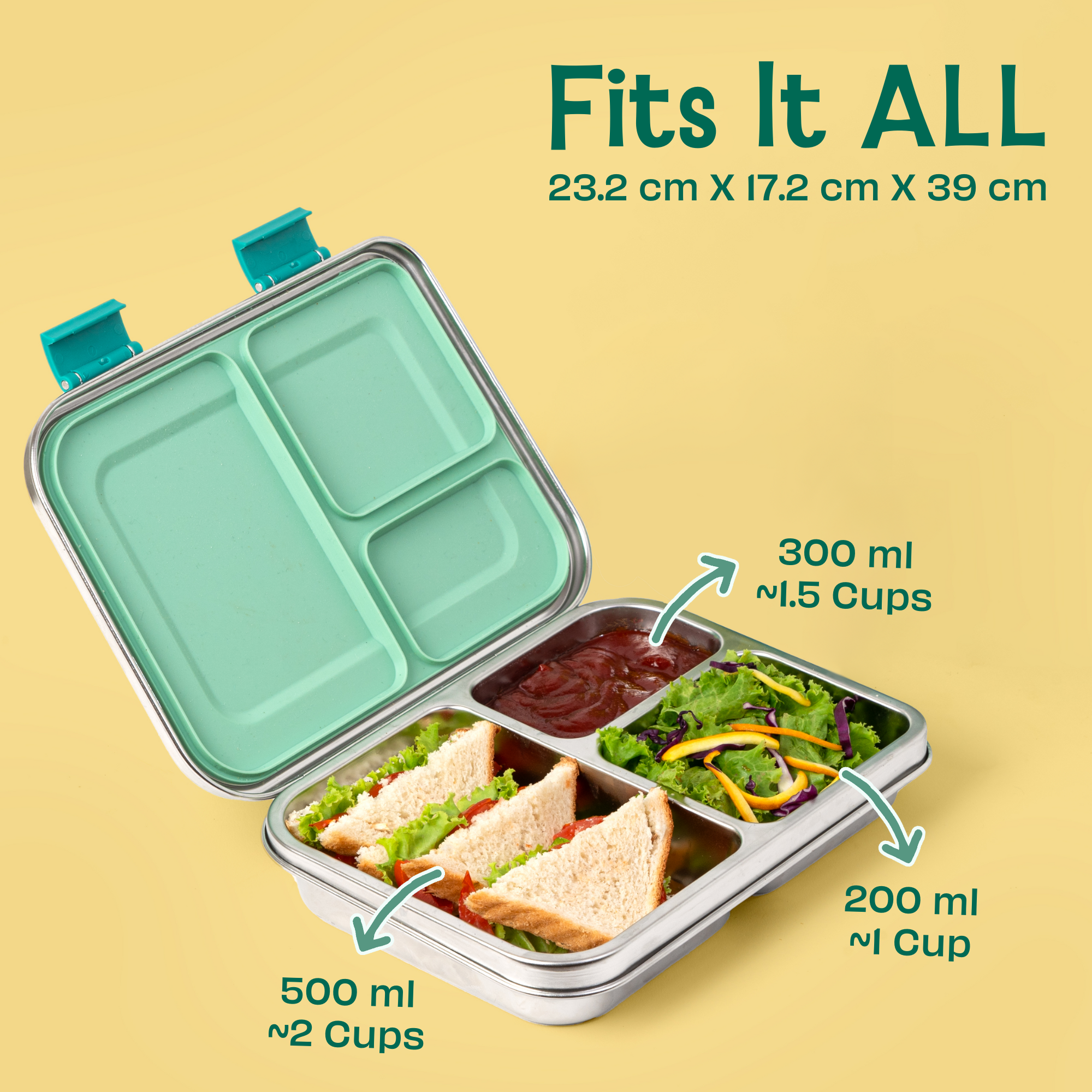 3 Compartment Easy open-close Bento - Pixie Dash