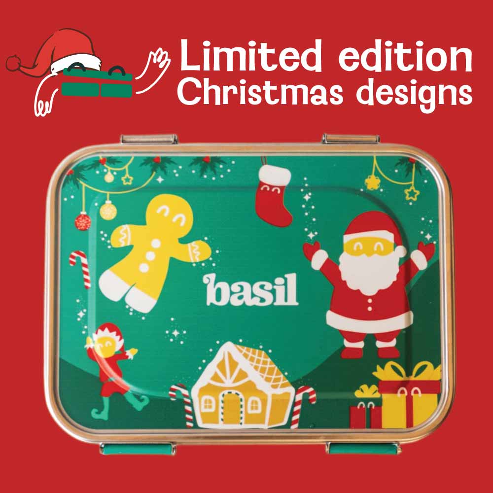 3 Compartment Stainless steel Lunchbox - Green Christmas