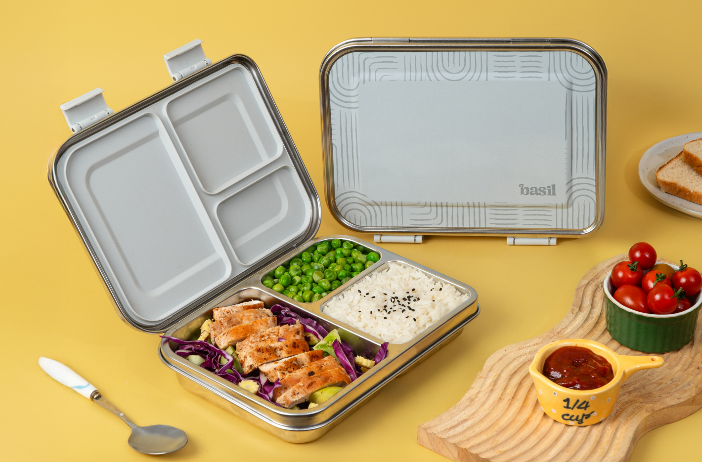 3 Compartment Stainless steel Bento box - Classic Grey