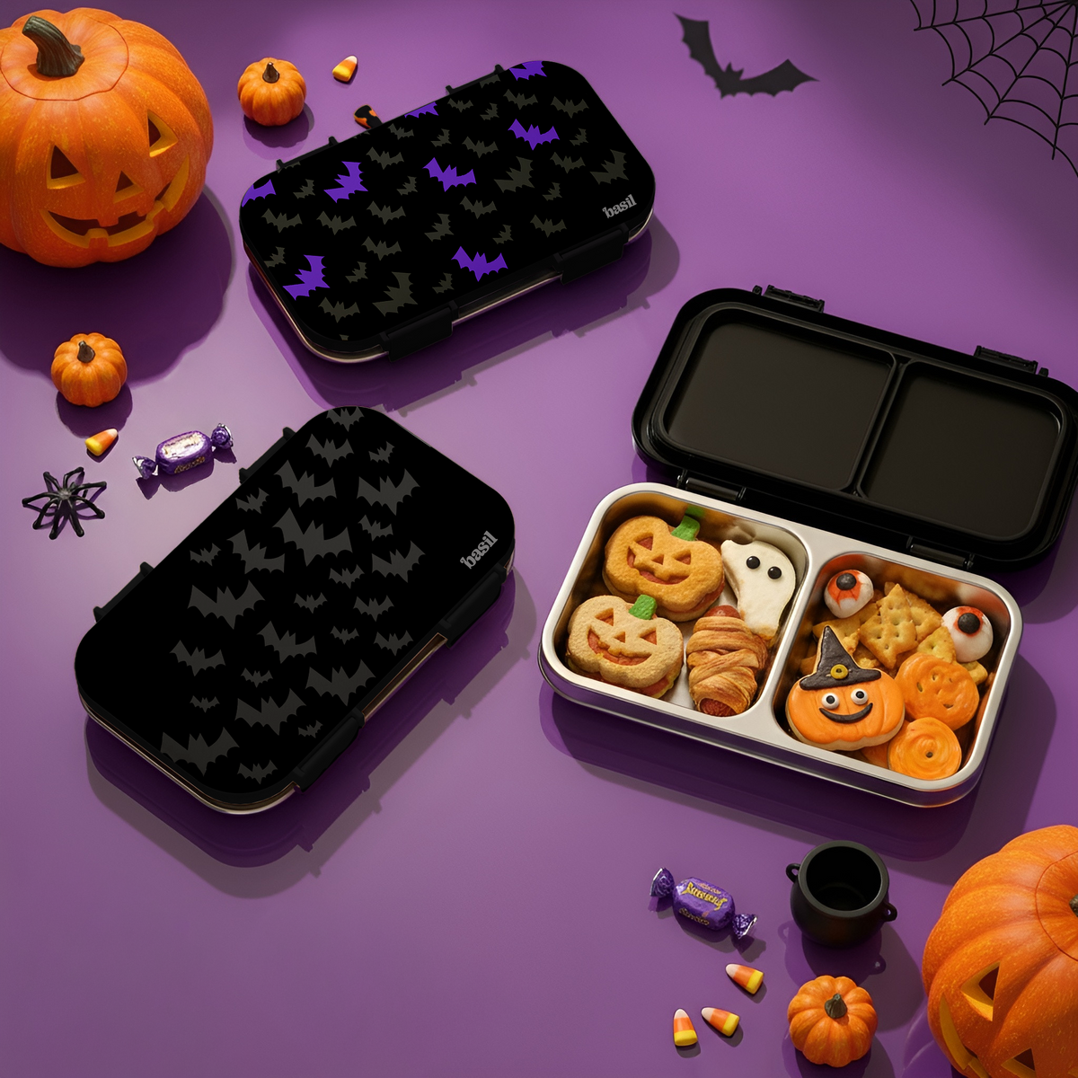 2 Compartment Stainless steel Lunchbox with Plastic Lid - Spooky Flight