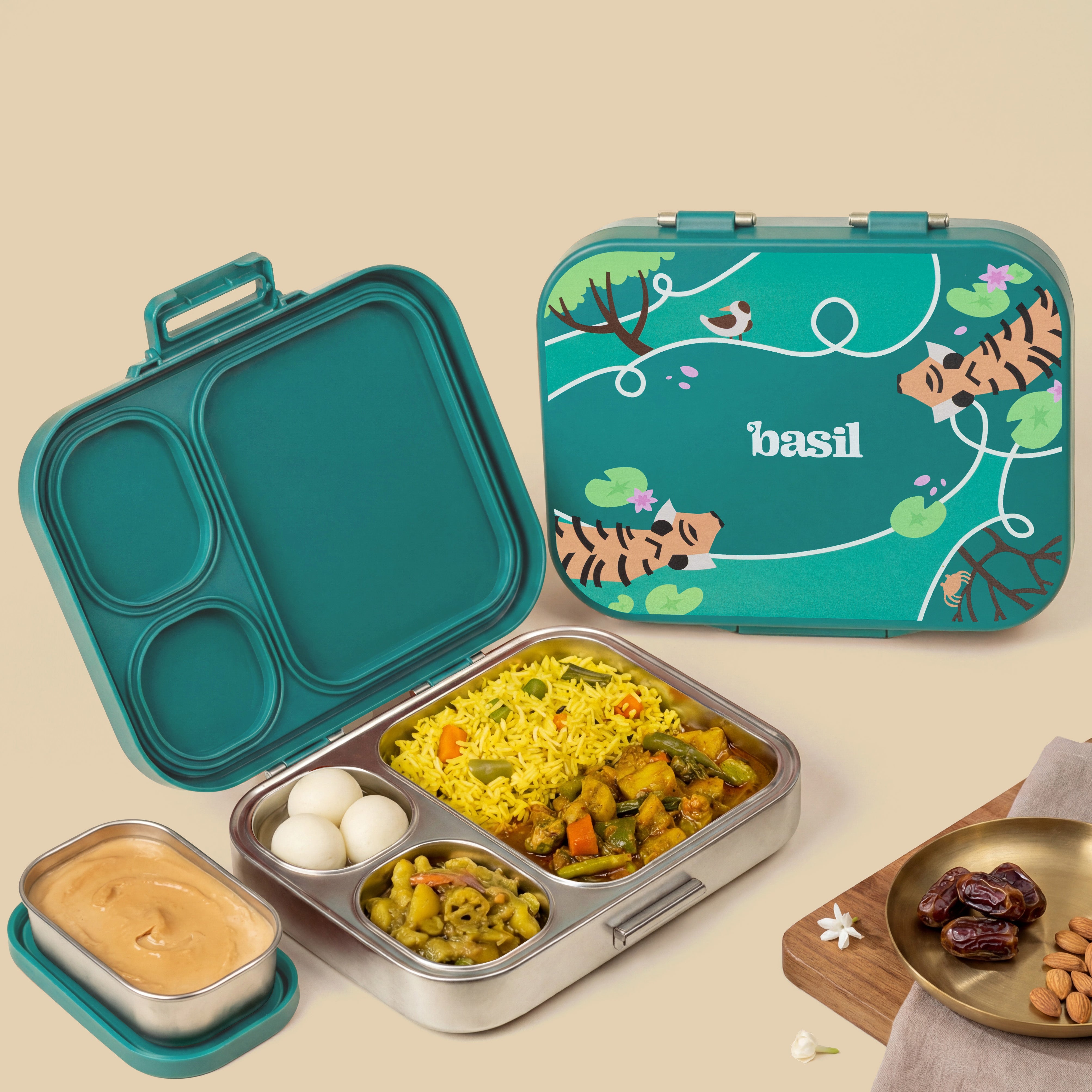 4 Compartment Stainless steel Lunchbox with Mini Box - Bengal Bagh