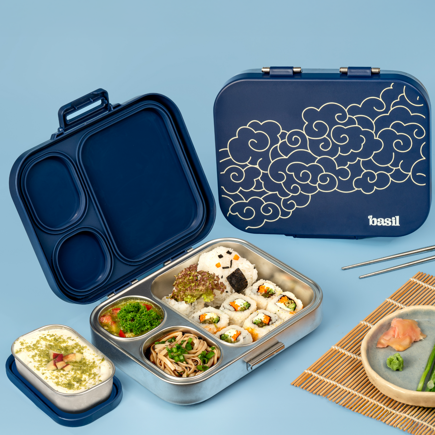 4 Compartment Stainless steel Bento with Mini Box - Midnight Sora