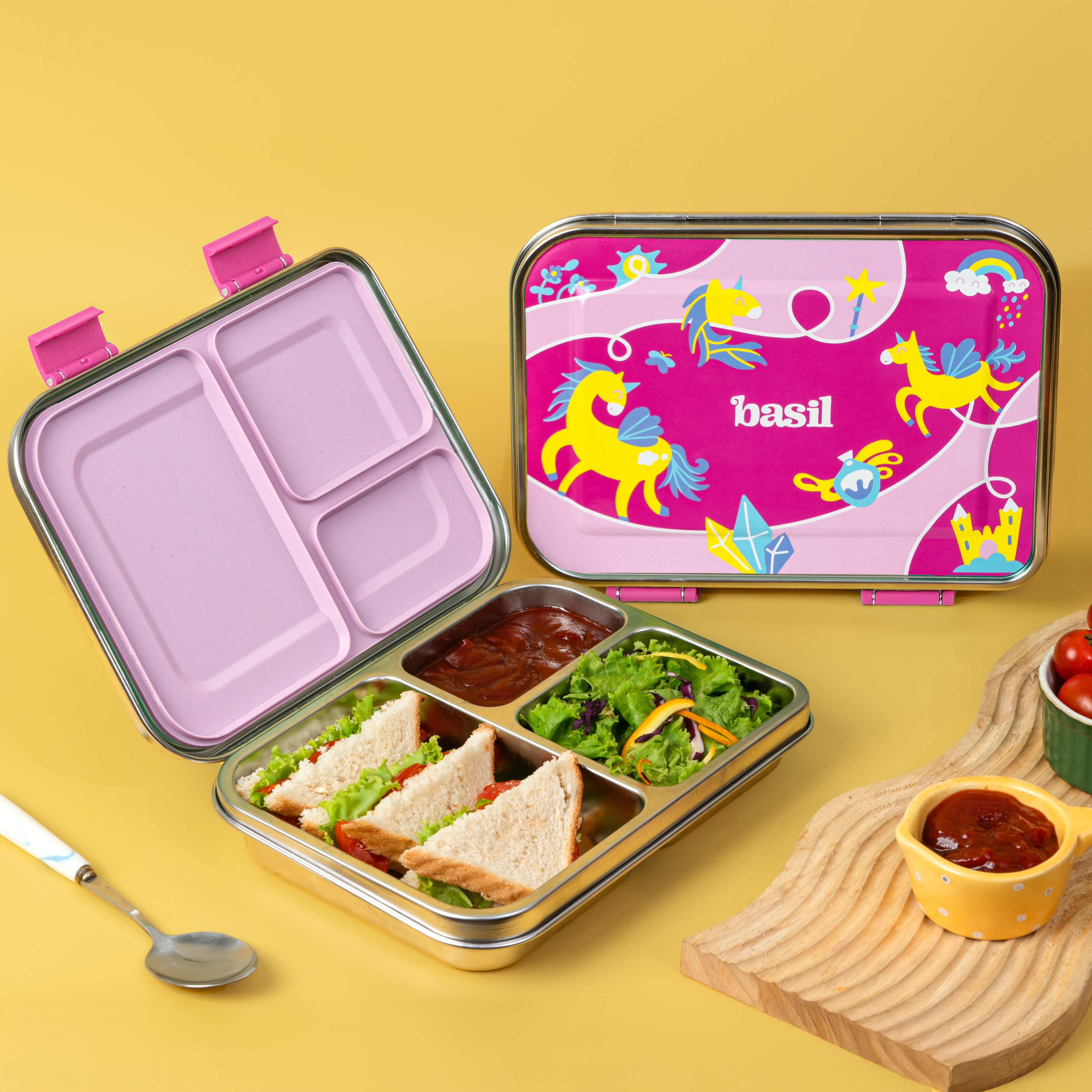 3 Compartment Easy open-close Bento - Pixie Dash