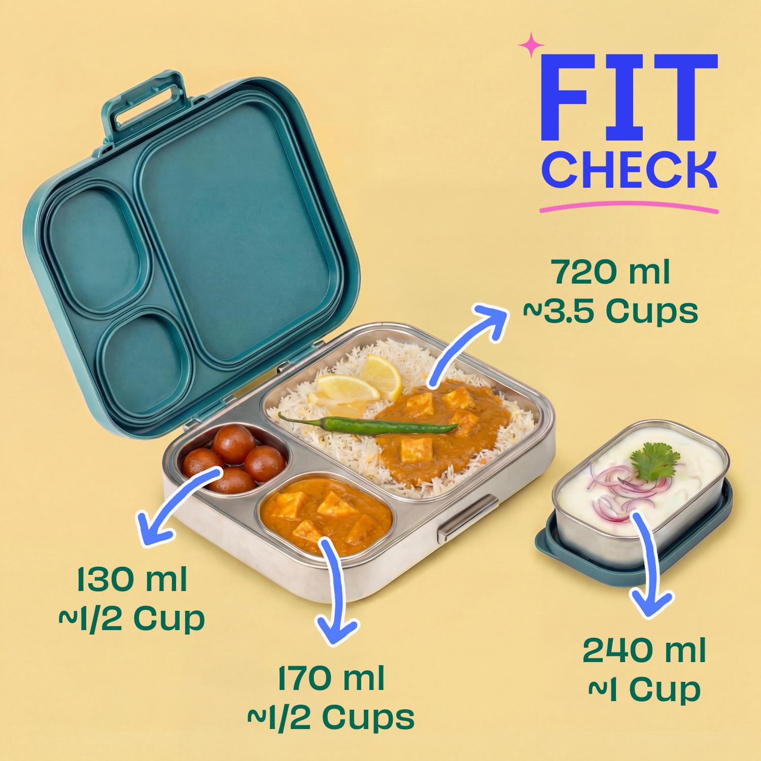 4 Compartment Stainless steel Lunchbox with Mini Box - Jaipuri Jaali